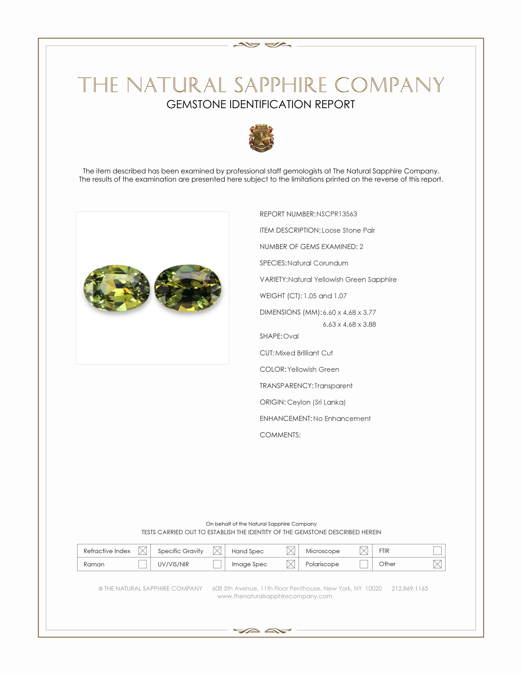 2.12 Ct.Tw. Yellowish Green Sapphire Pair from Ceylon (Sri Lanka)