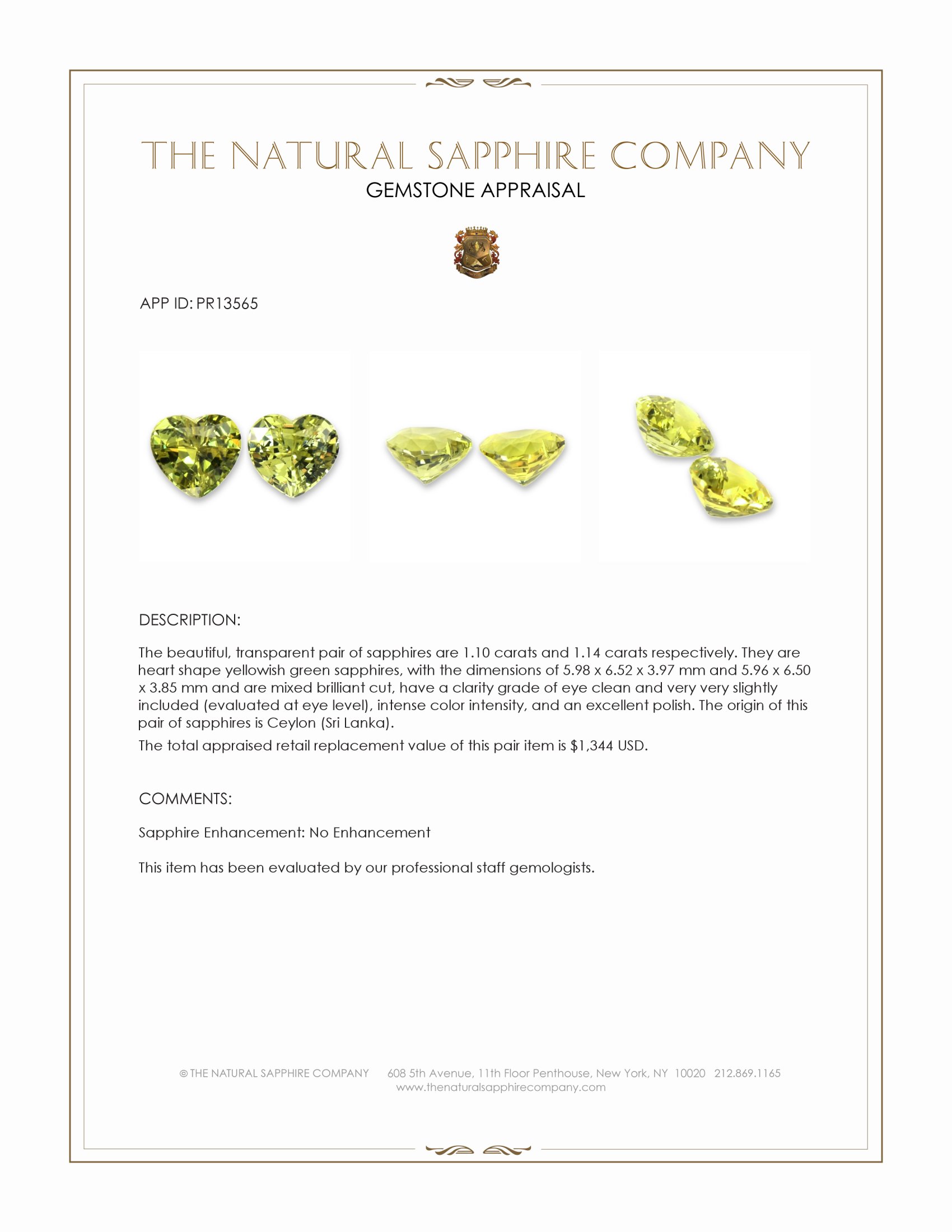 2.24 Ct.Tw. Yellowish Green Sapphire Pair from Ceylon (Sri Lanka)