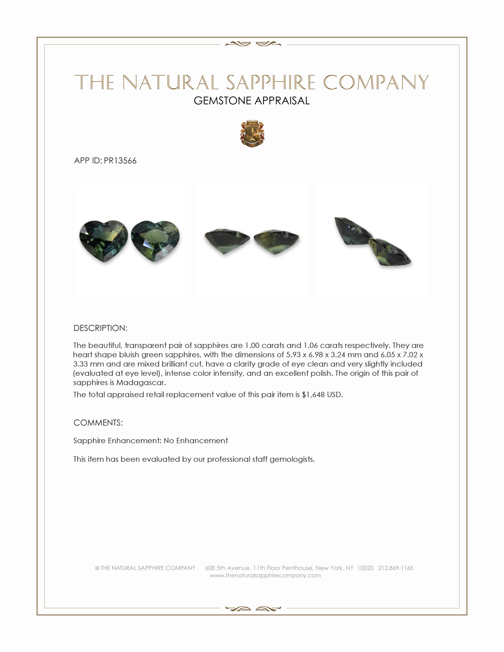 2.06 Ct.Tw. Bluish Green Sapphire Pair from Madagascar