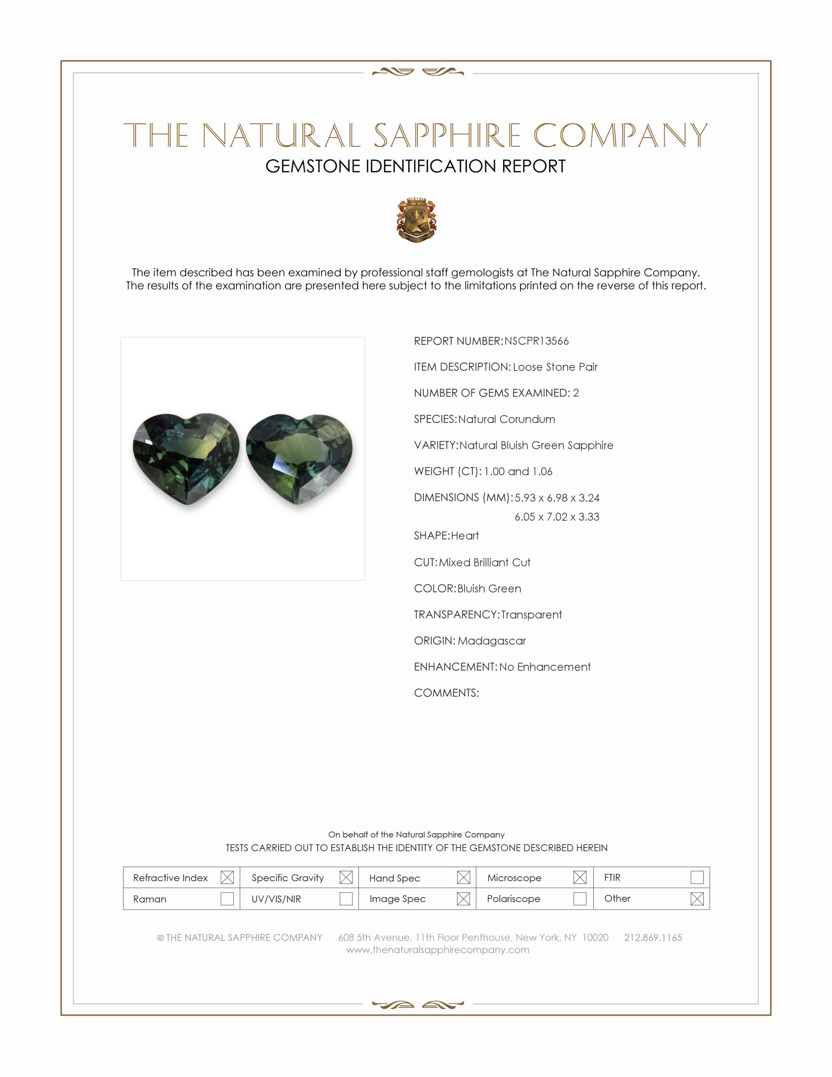 2.06 Ct.Tw. Bluish Green Sapphire Pair from Madagascar