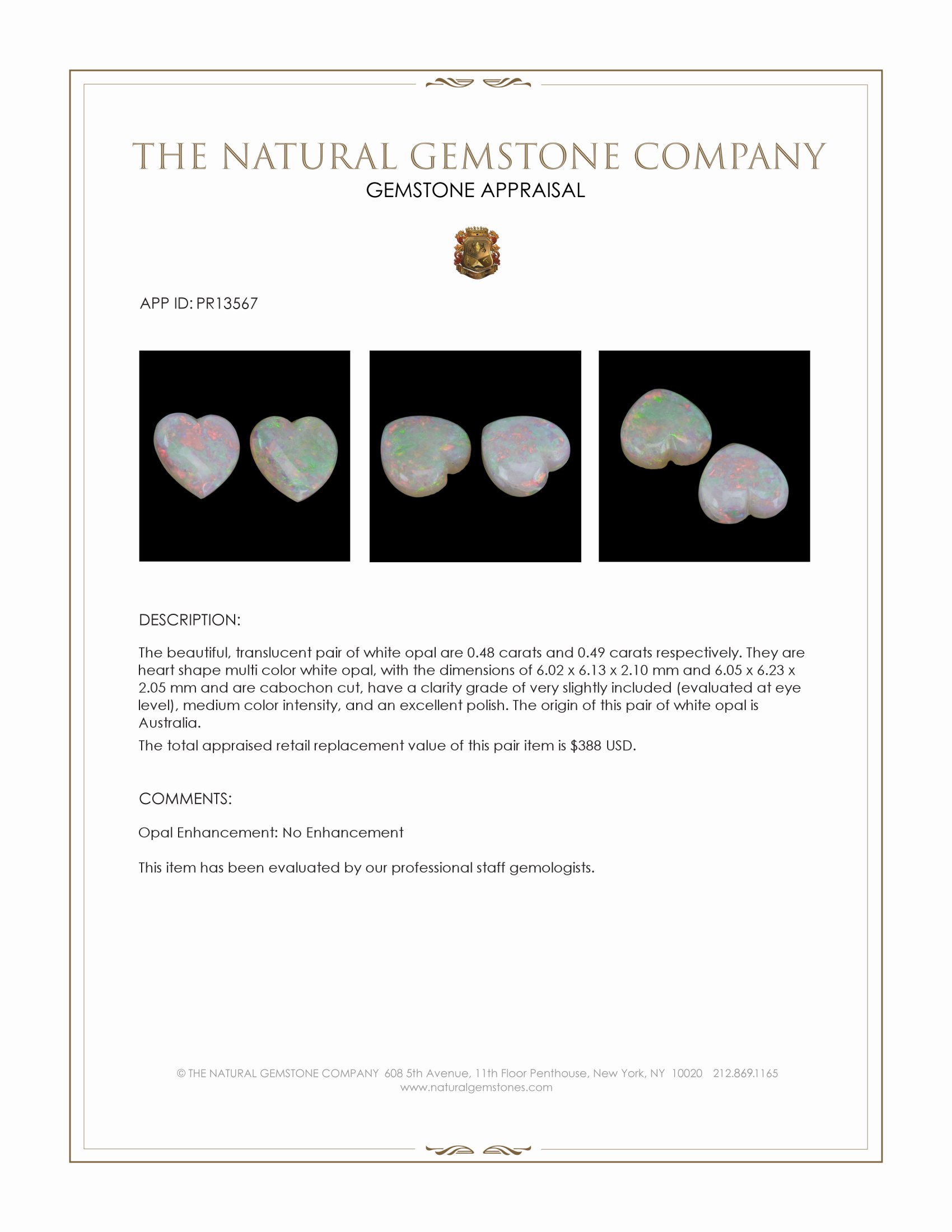 0.97 Ct.Tw. Cabochon Opal Pair from Australia