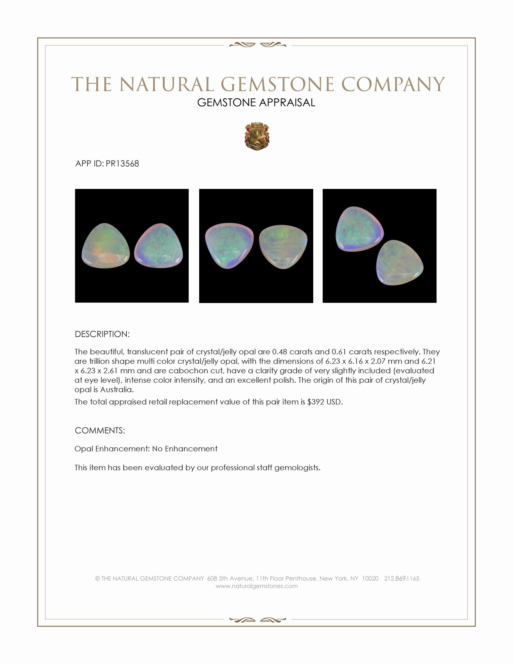 1.09 Ct.Tw. Cabochon Opal Pair from Australia