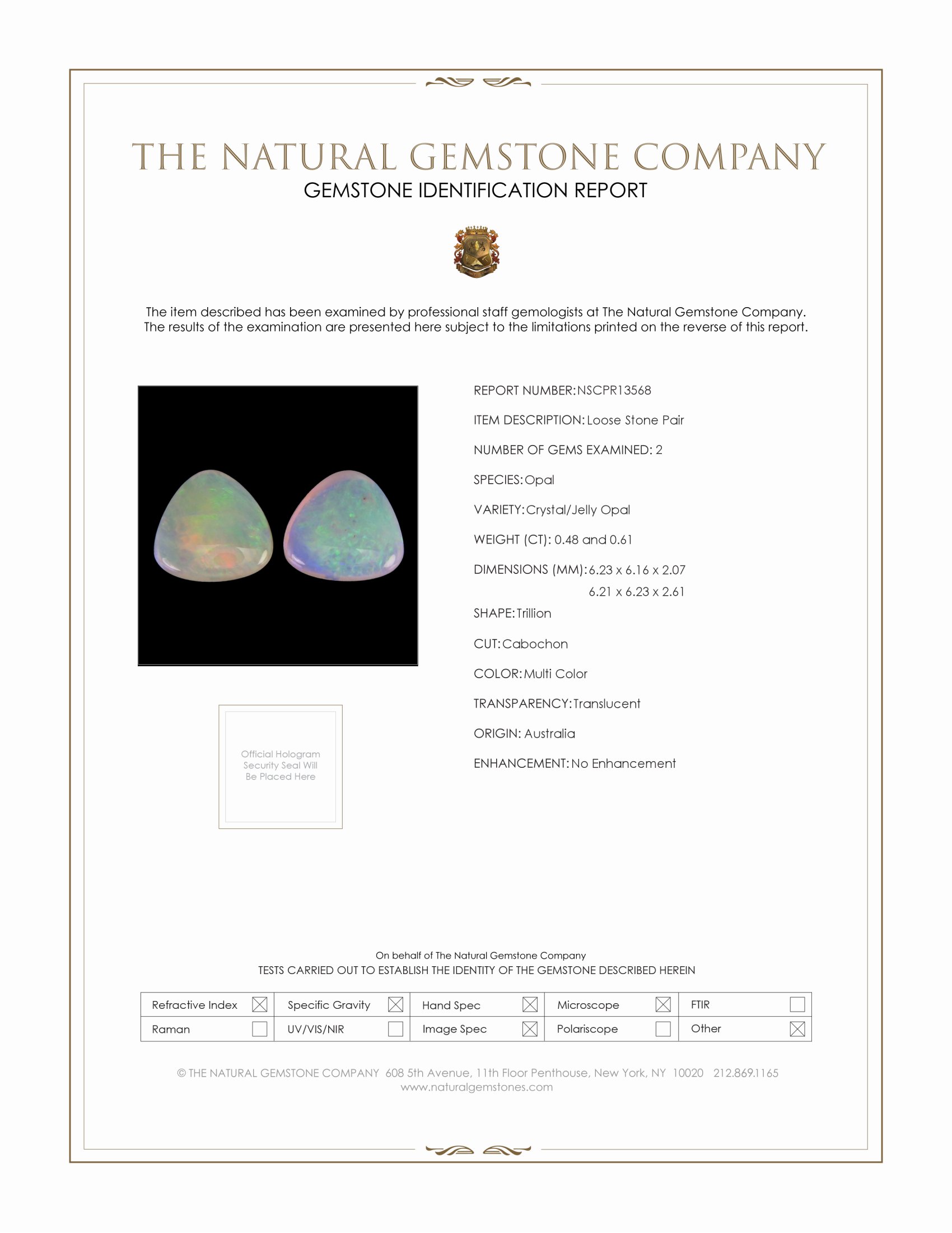 1.09 Ct.Tw. Multi Color Cabochon Crystal Opal (Jelly Opal) Pair from Australia