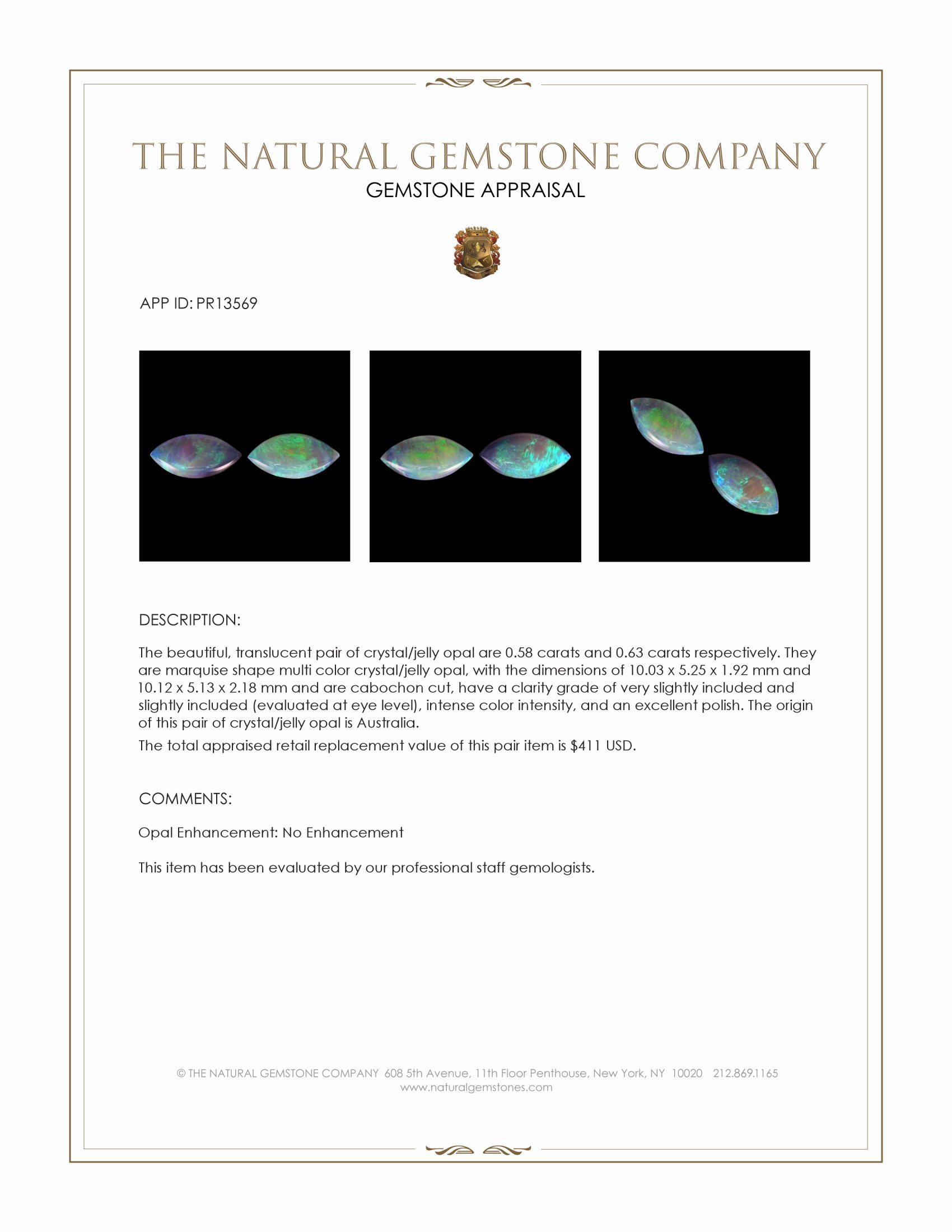 1.21 Ct.Tw. Cabochon Opal Pair from Australia