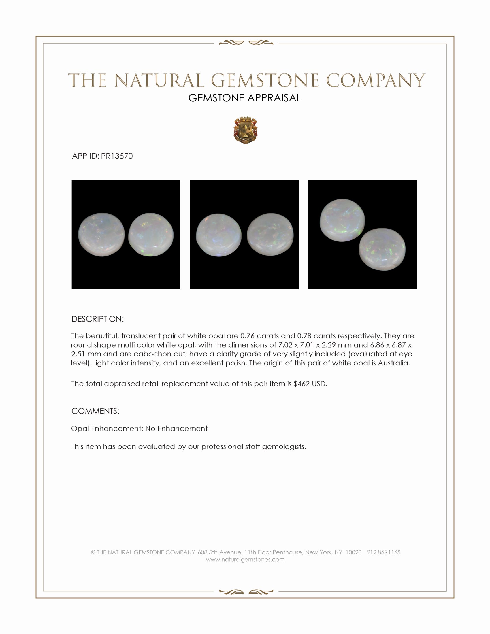 1.54 Ct.Tw. Cabochon Opal Pair from Australia