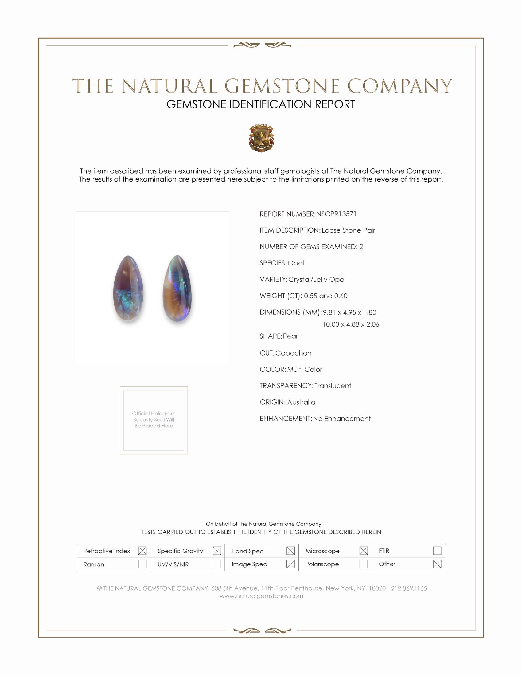 1.15 Ct.Tw. Multi Color Cabochon Crystal Opal (Jelly Opal) Pair from Australia