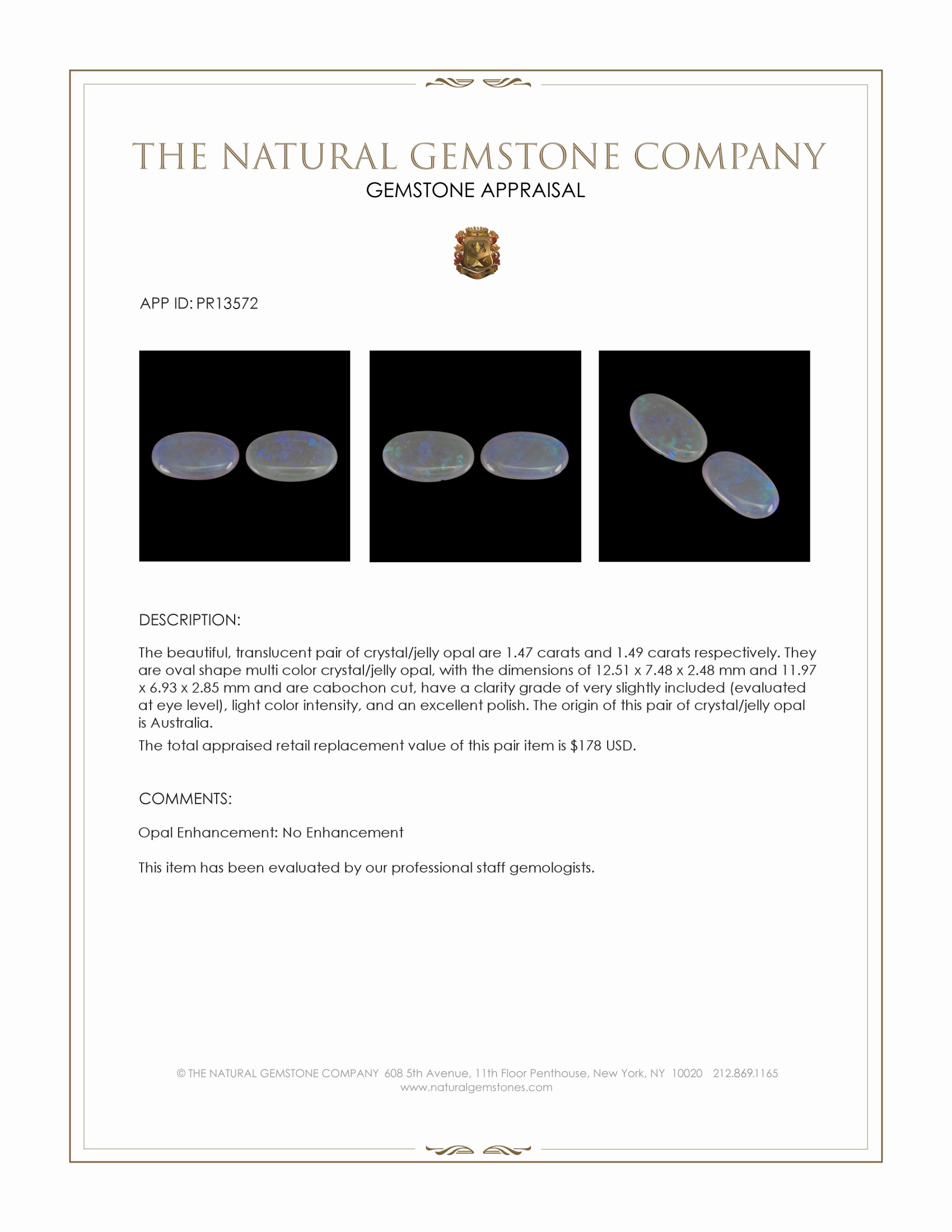 2.96 Ct.Tw. Cabochon Opal Pair from Australia