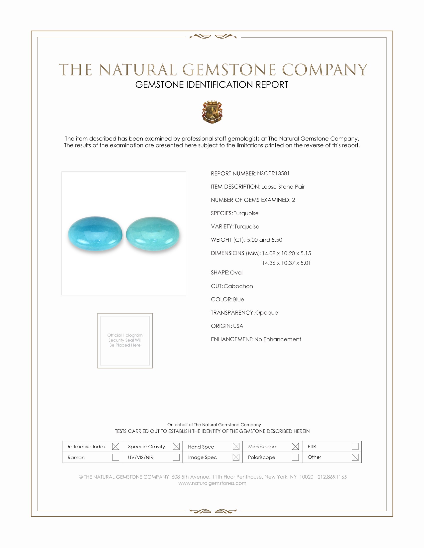 10.50 Ct.Tw. Blue Cabochon Turquoise Pair from USA