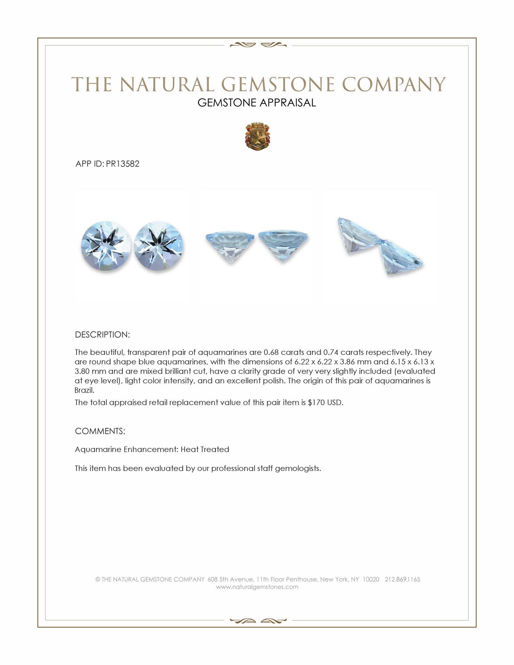 1.42 Ct.Tw. Aquamarine Pair from Brazil