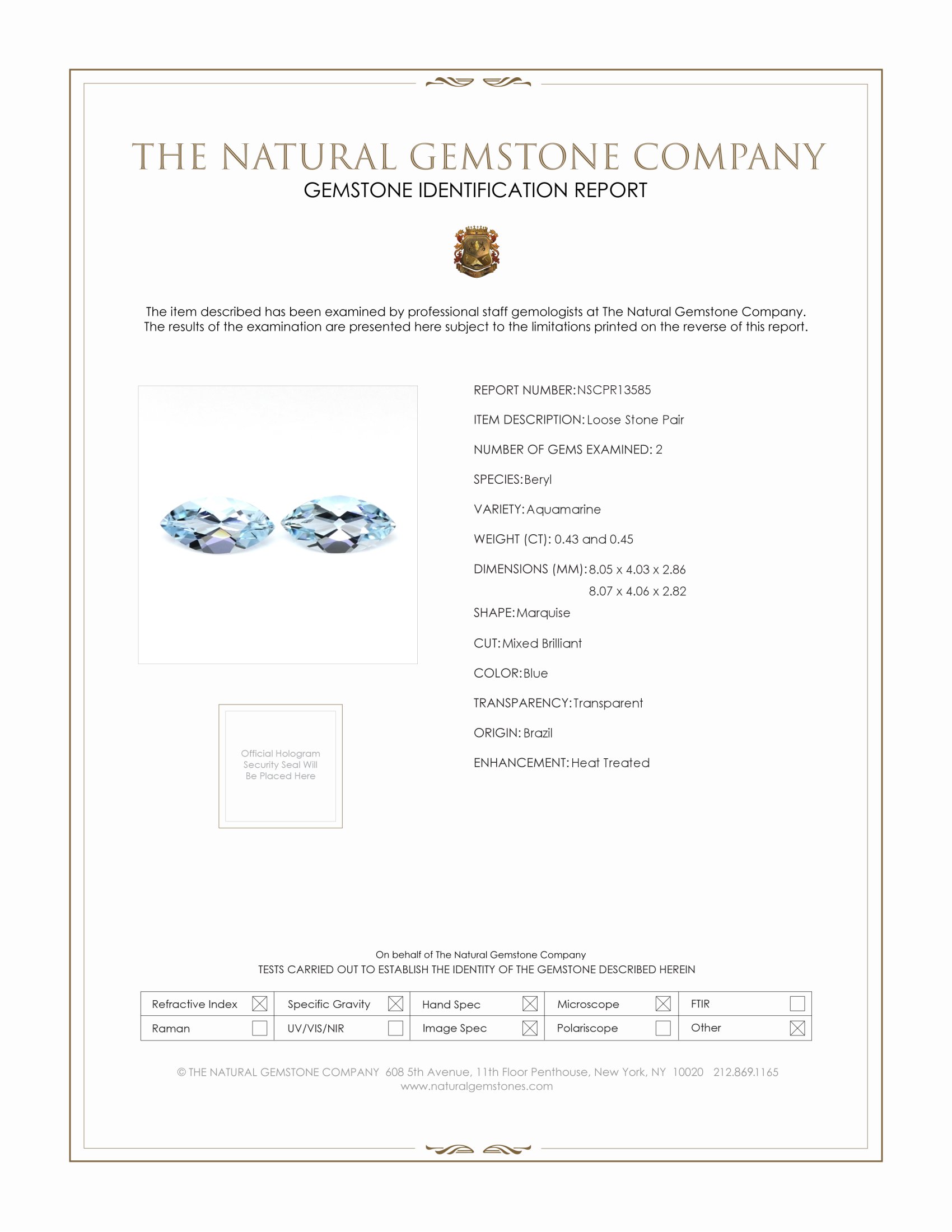 0.88 Ct.Tw. Aquamarine Pair from Brazil