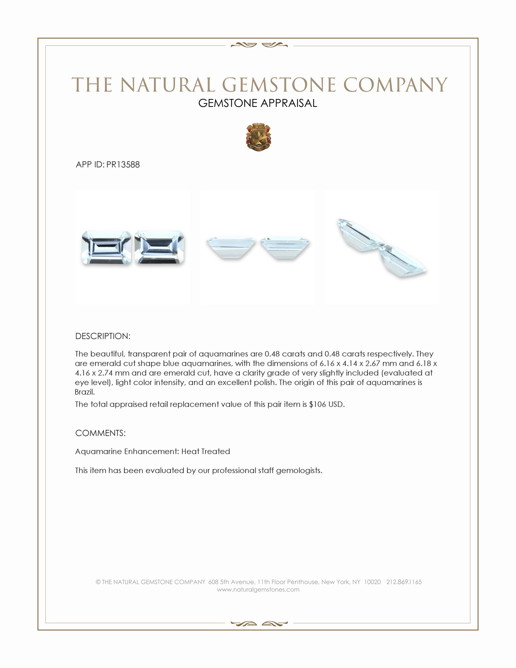 0.96 Ct.Tw. Aquamarine Pair from Brazil