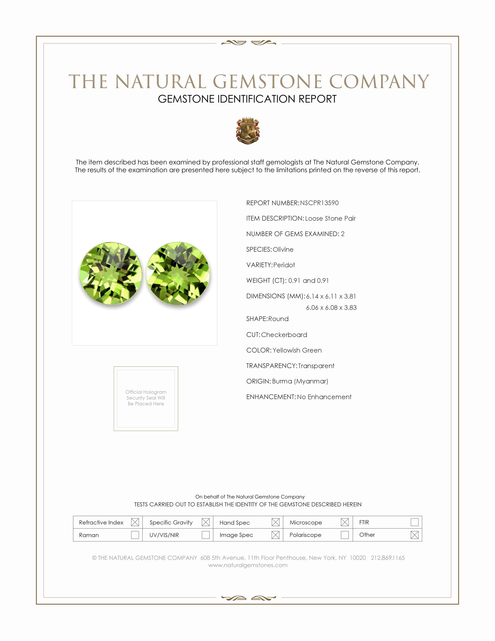 1.82 Ct.Tw. Yellowish Green Peridot Pair from Burma (Myanmar)