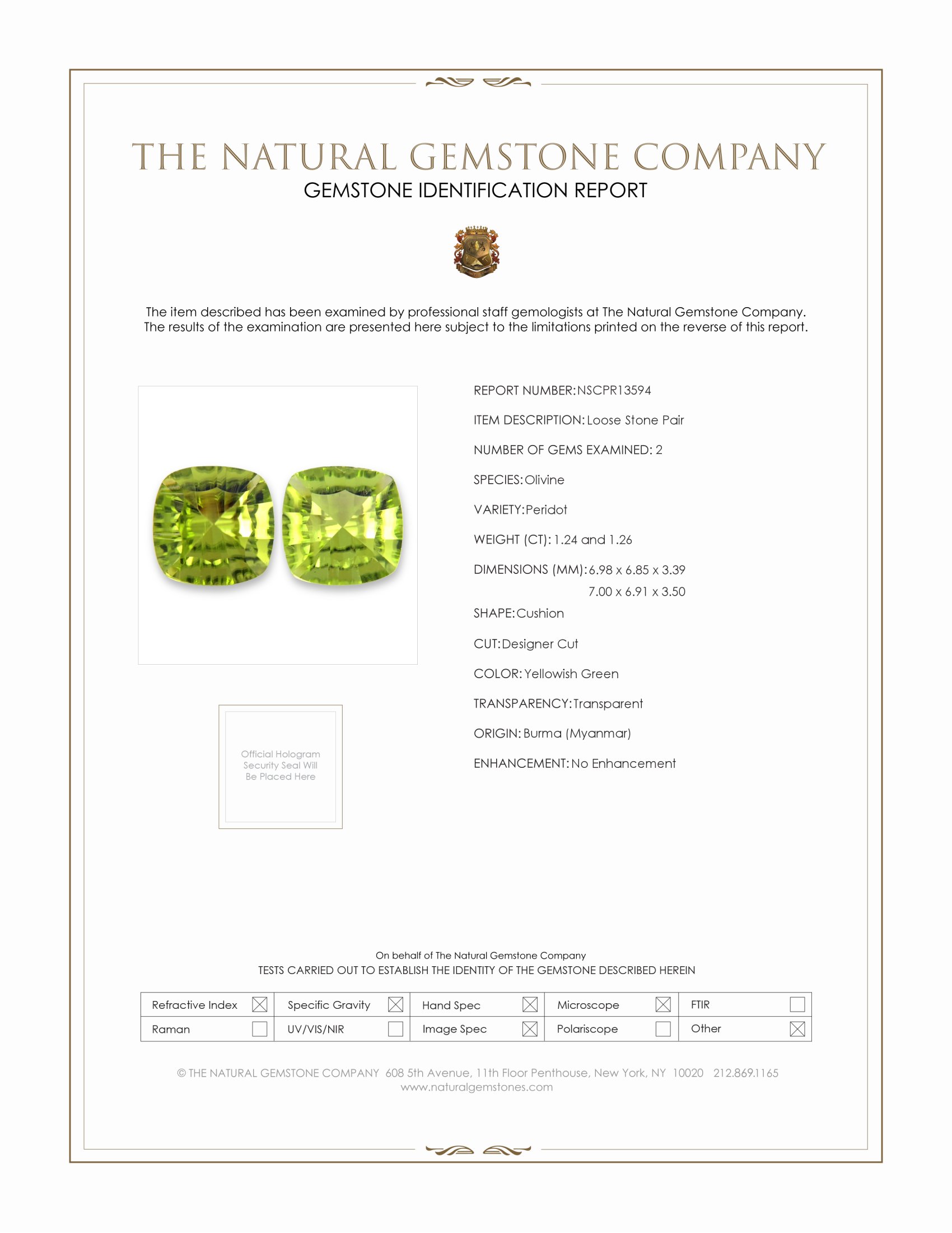 2.50 Ct.Tw. Yellowish Green Peridot Pair from Burma (Myanmar)