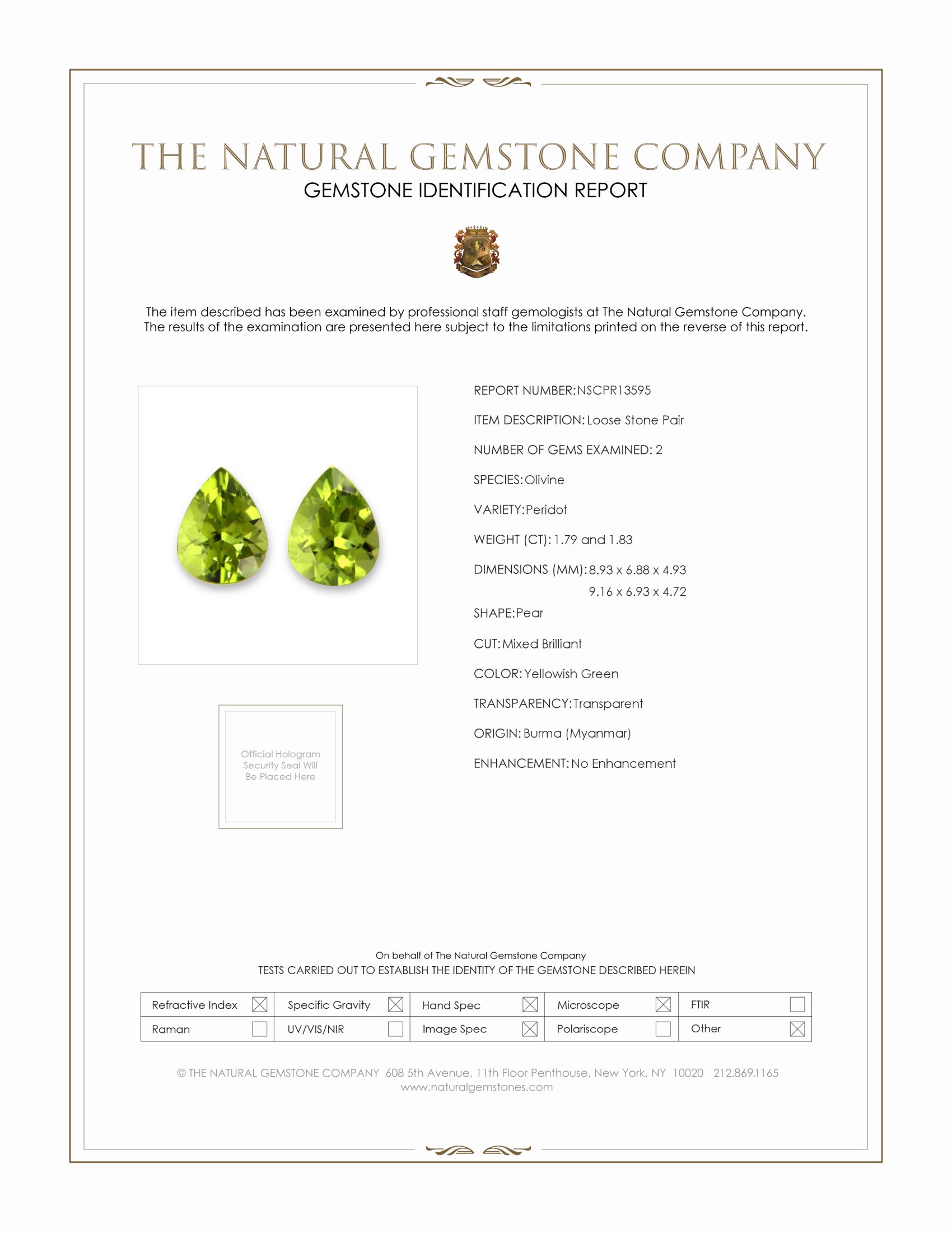 3.62 Ct.Tw. Yellowish Green Peridot Pair from Burma (Myanmar)