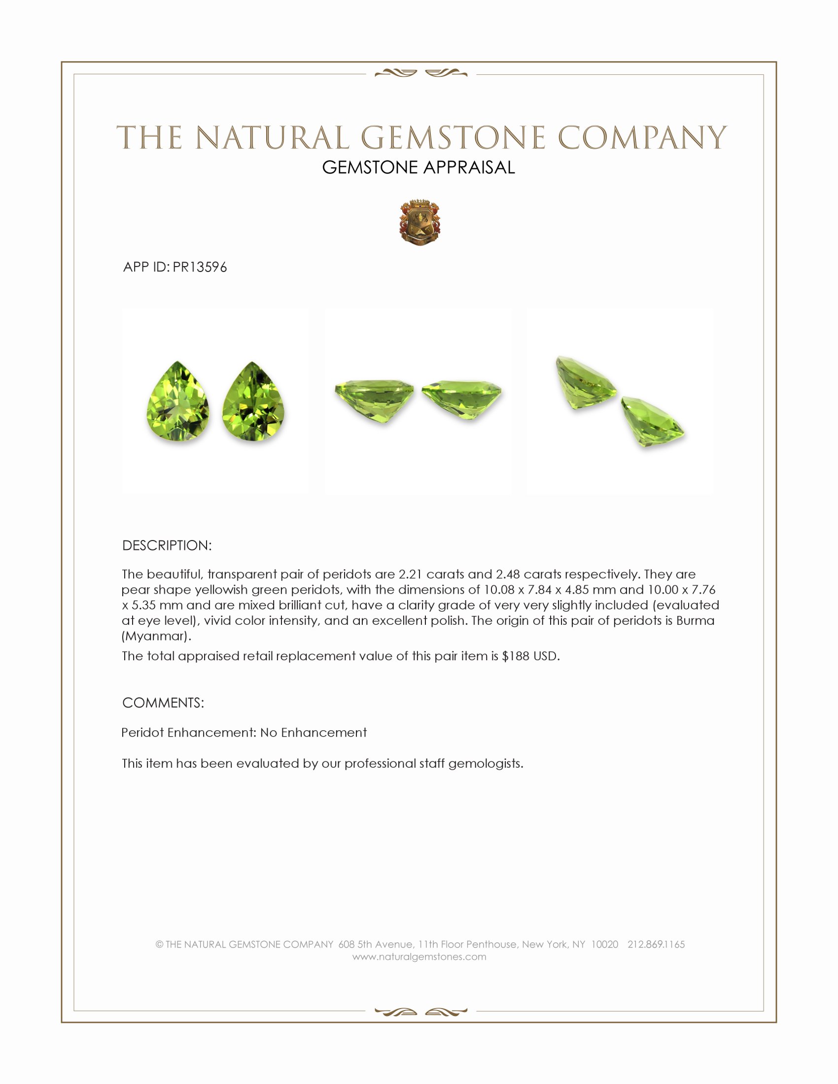 4.69 Ct.Tw. Peridot Pair from Burma (Myanmar)