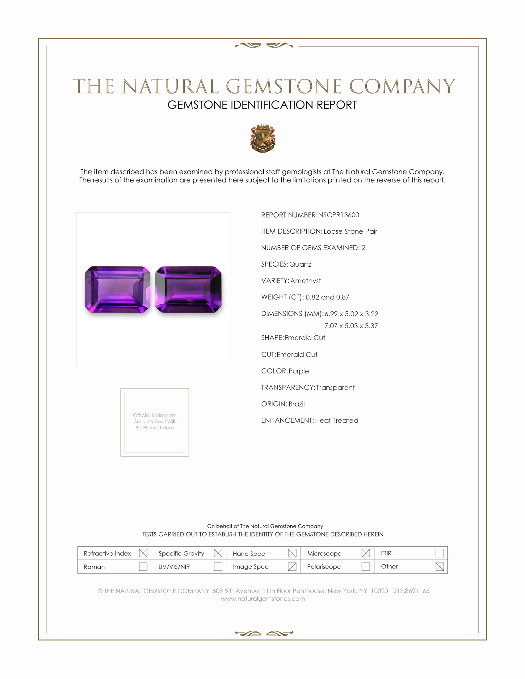 1.69 Ct.Tw. Purple Amethyst Pair from Brazil