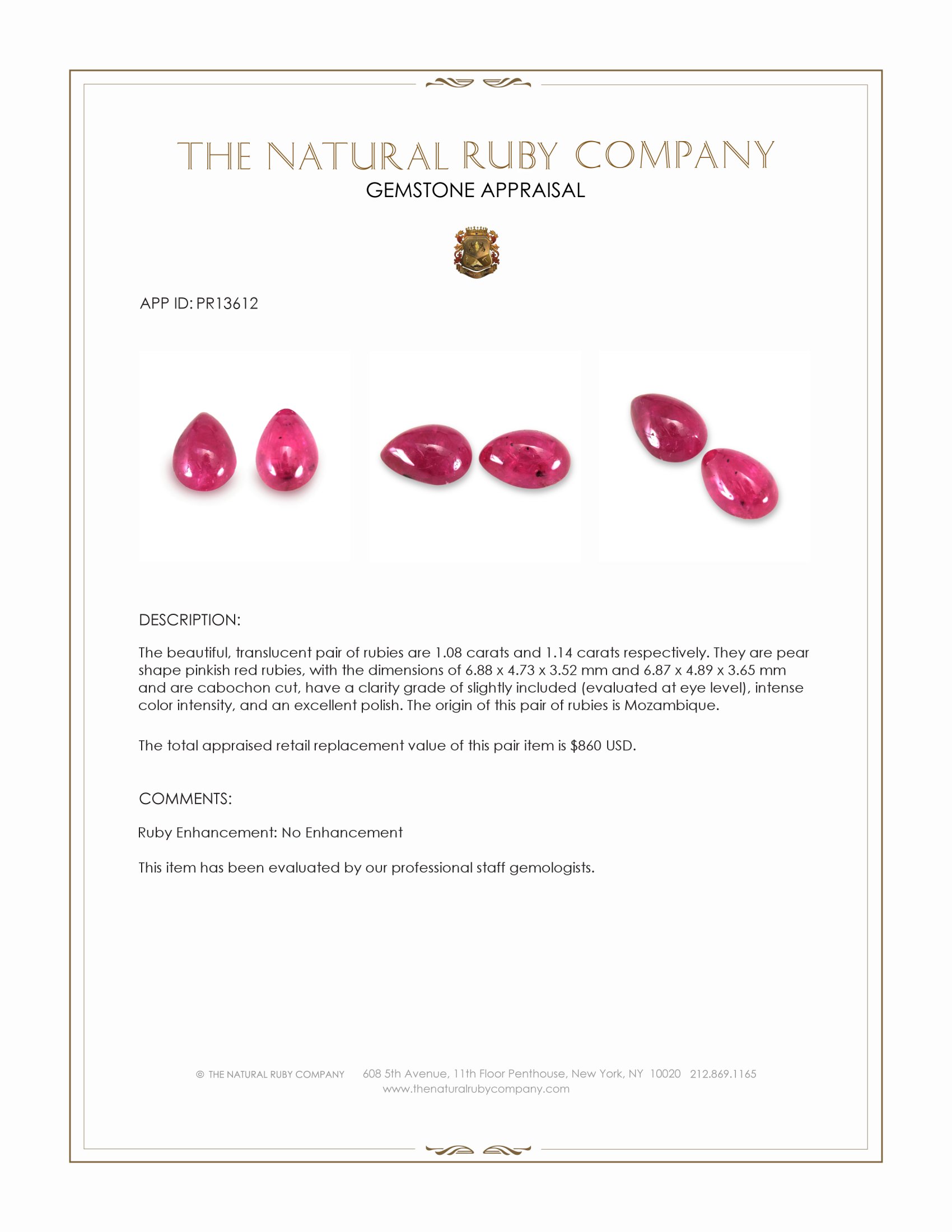 2.22 Ct.Tw. Cabochon Ruby Pair from Mozambique