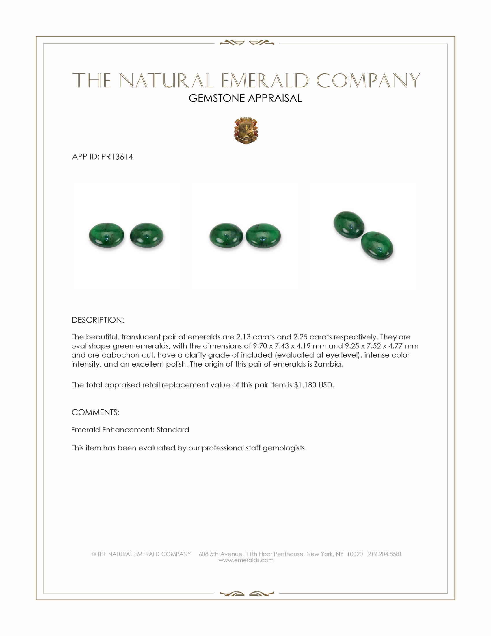 4.38 Ct.Tw. Cabochon Emerald Pair from Zambia