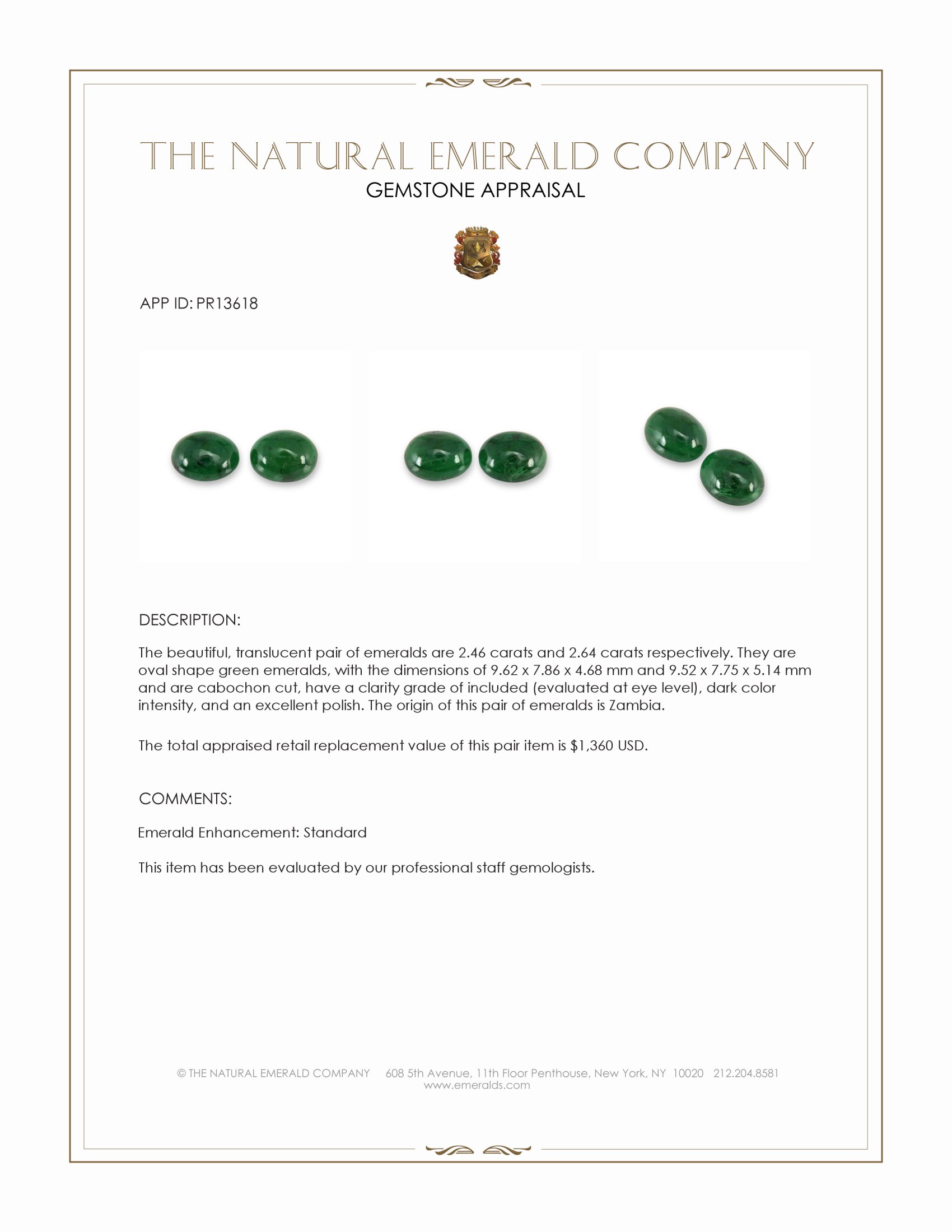 5.10 Ct.Tw. Cabochon Emerald Pair from Zambia