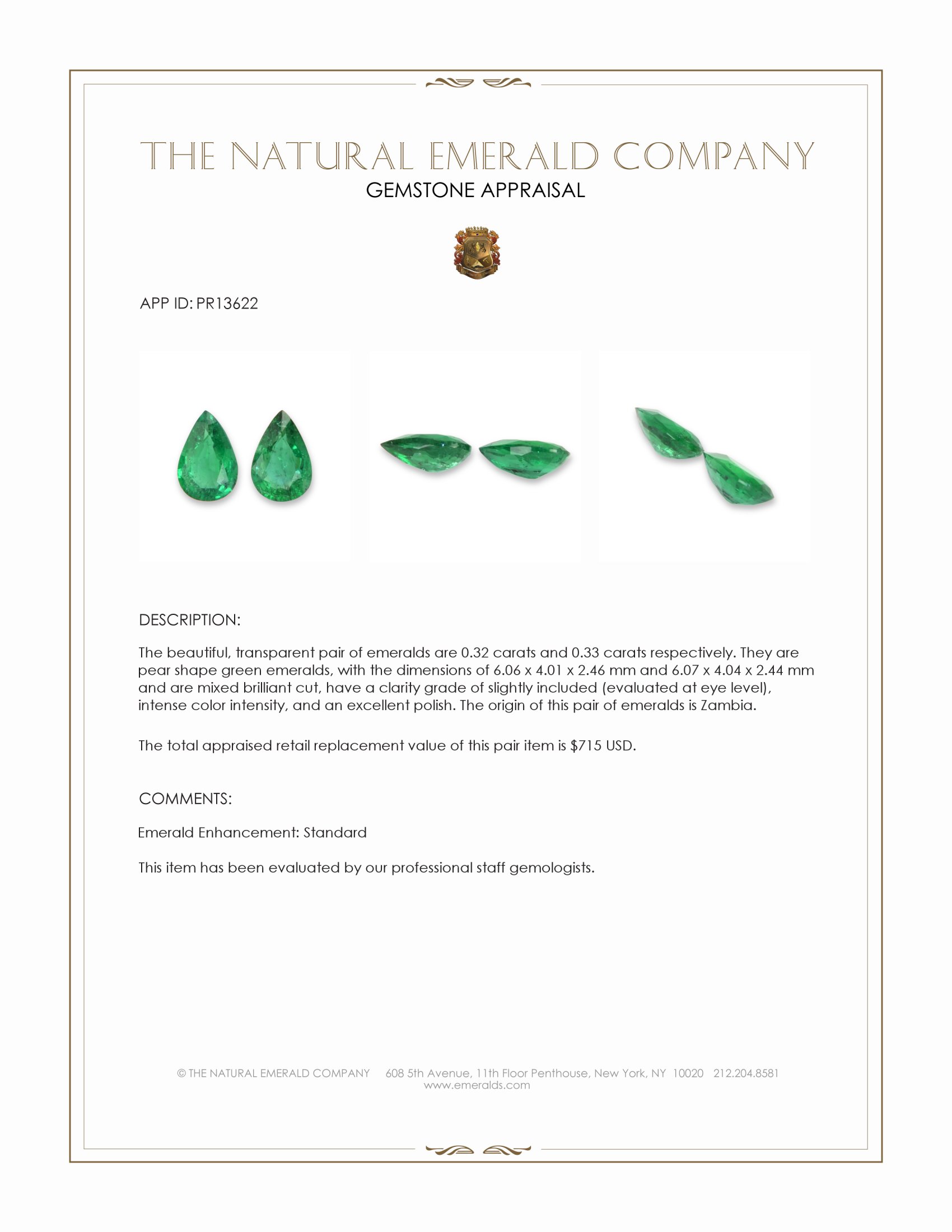 0.65 Ct.Tw. Emerald Pair from Zambia