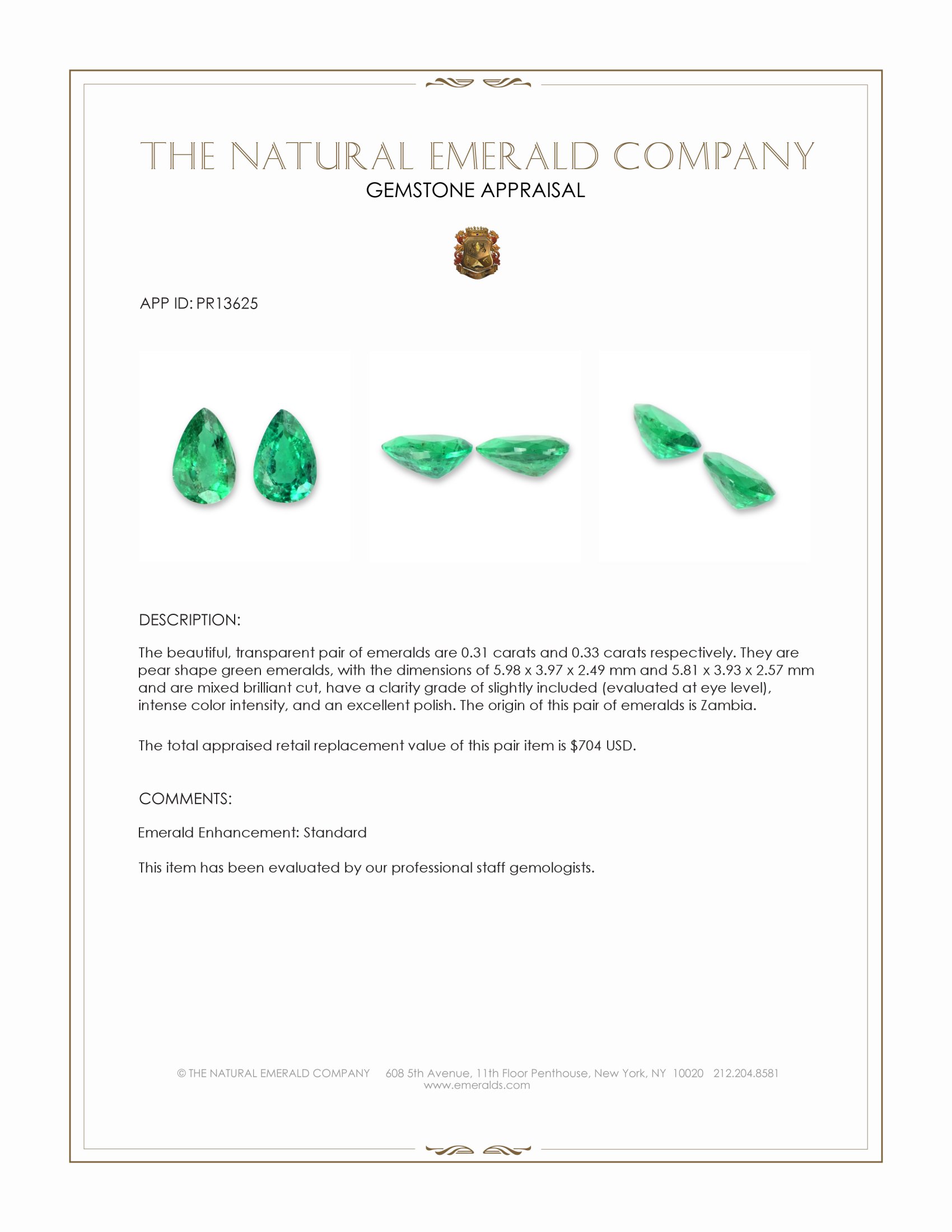 0.64 Ct.Tw. Emerald Pair from Zambia