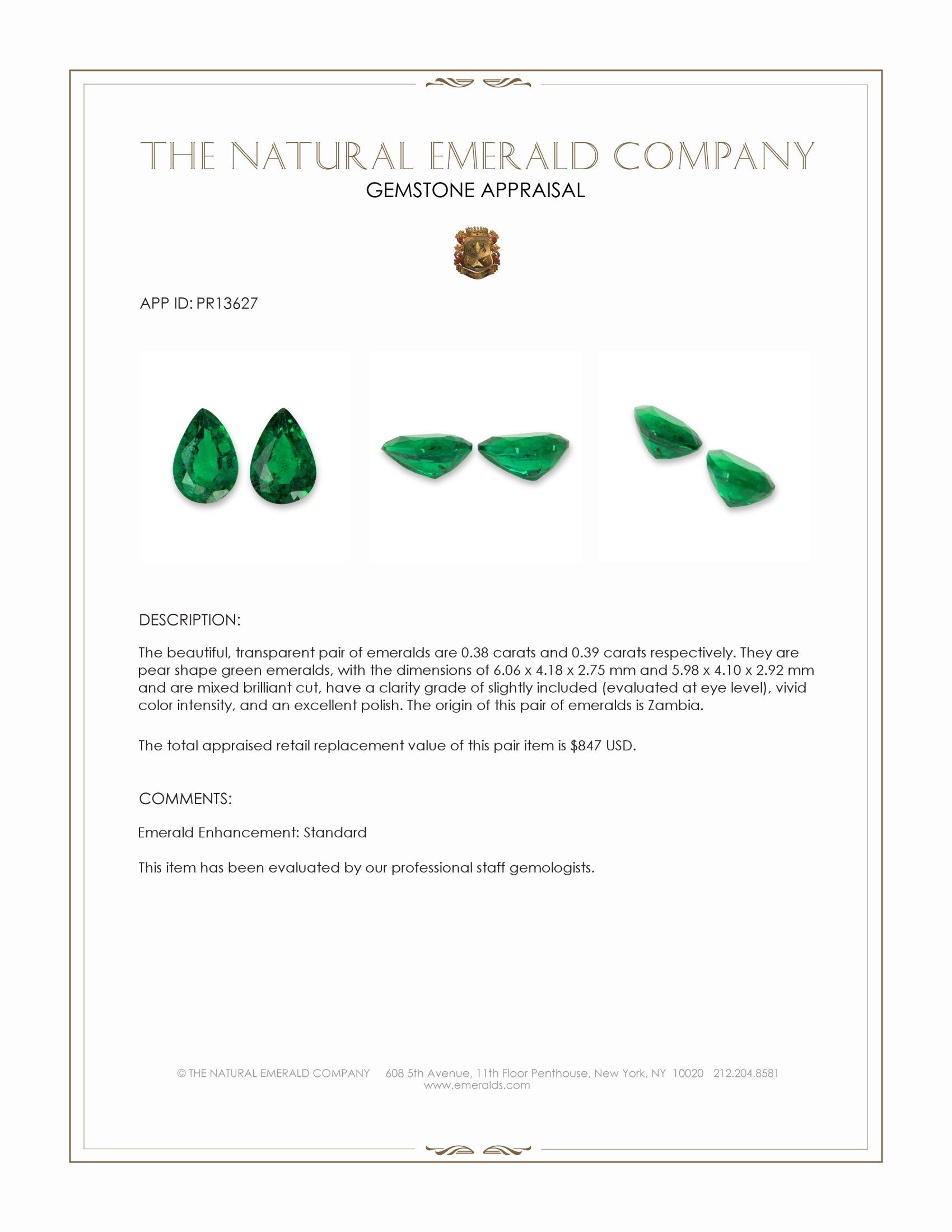 0.77 Ct.Tw. Emerald Pair from Zambia