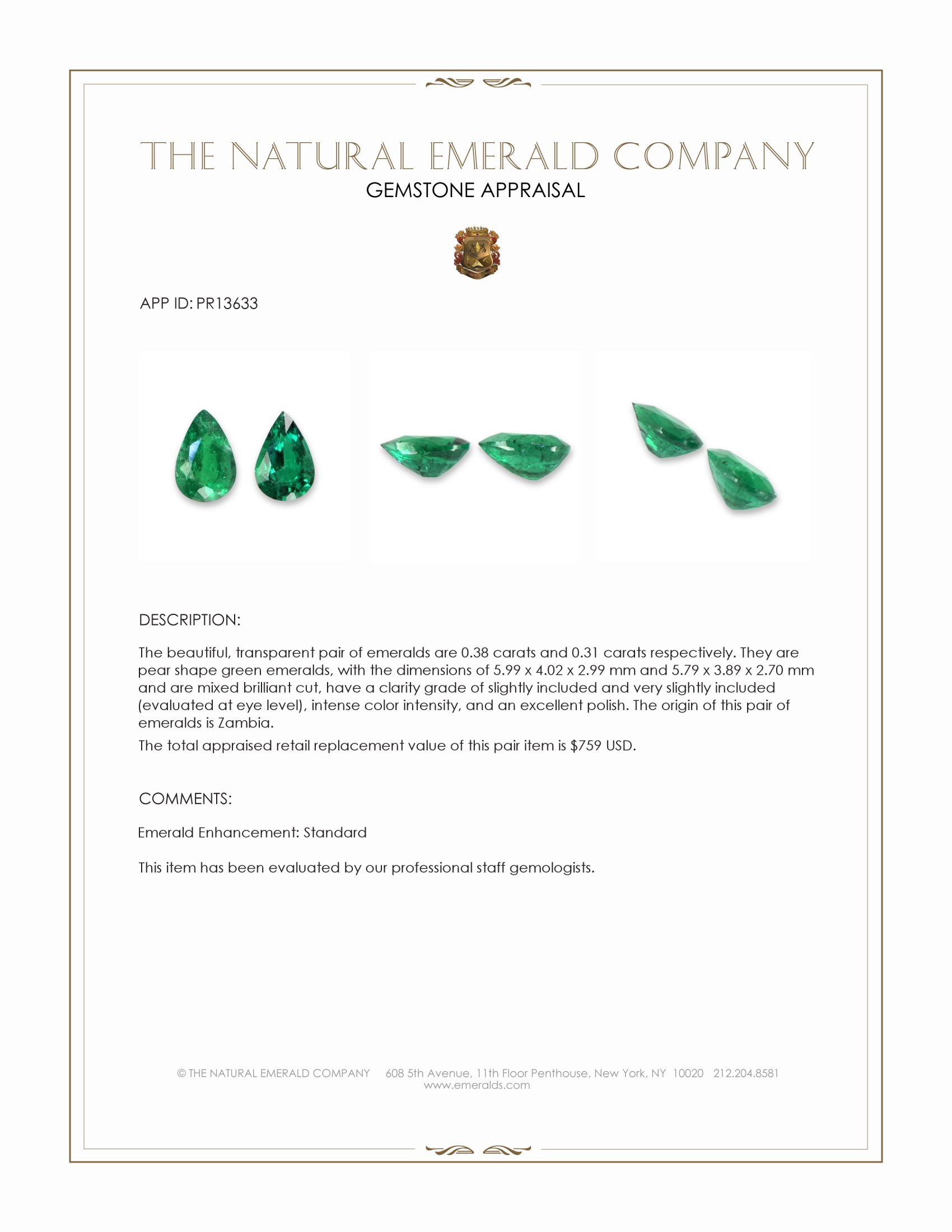 0.69 Ct.Tw. Emerald Pair from Zambia