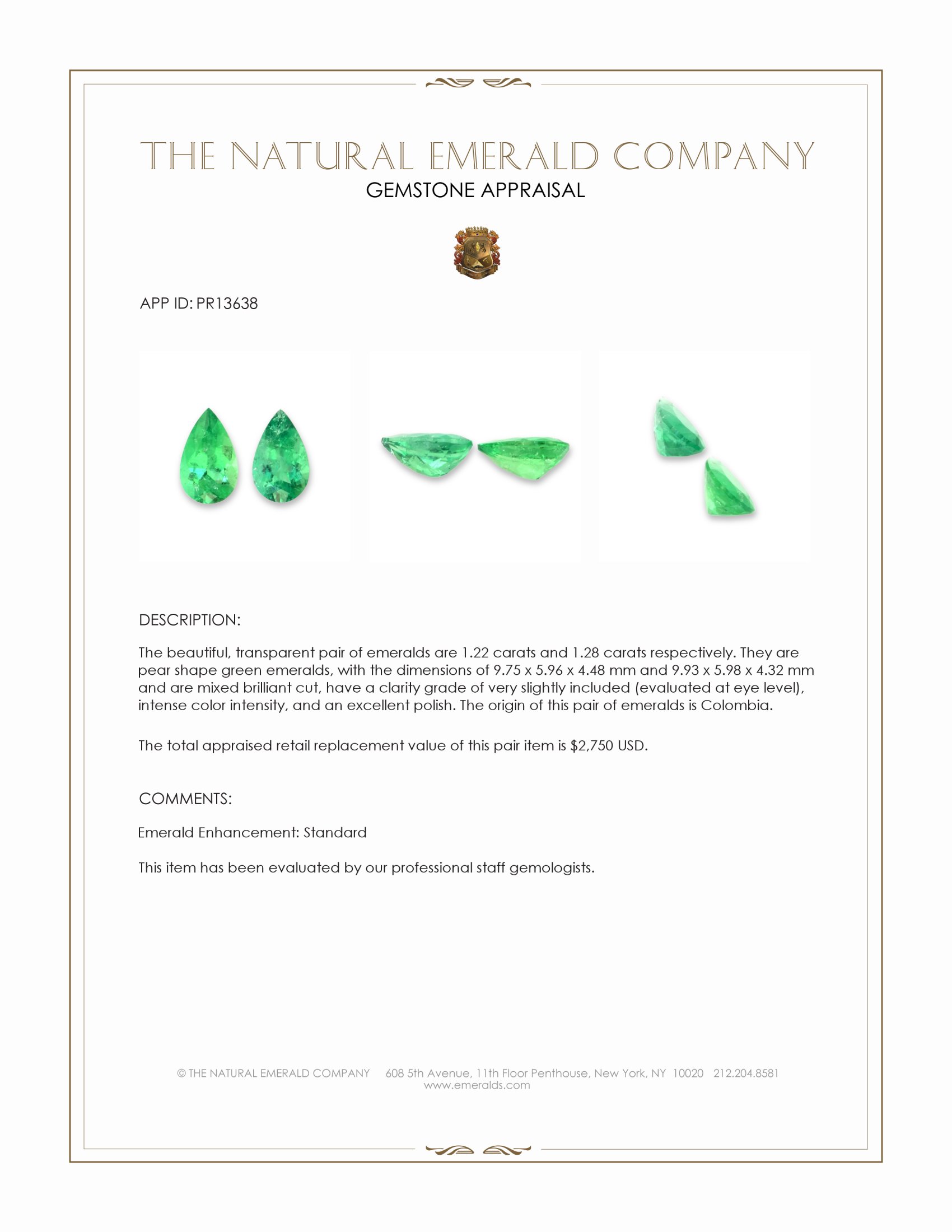 2.50 Ct.Tw. Emerald Pair from Colombia