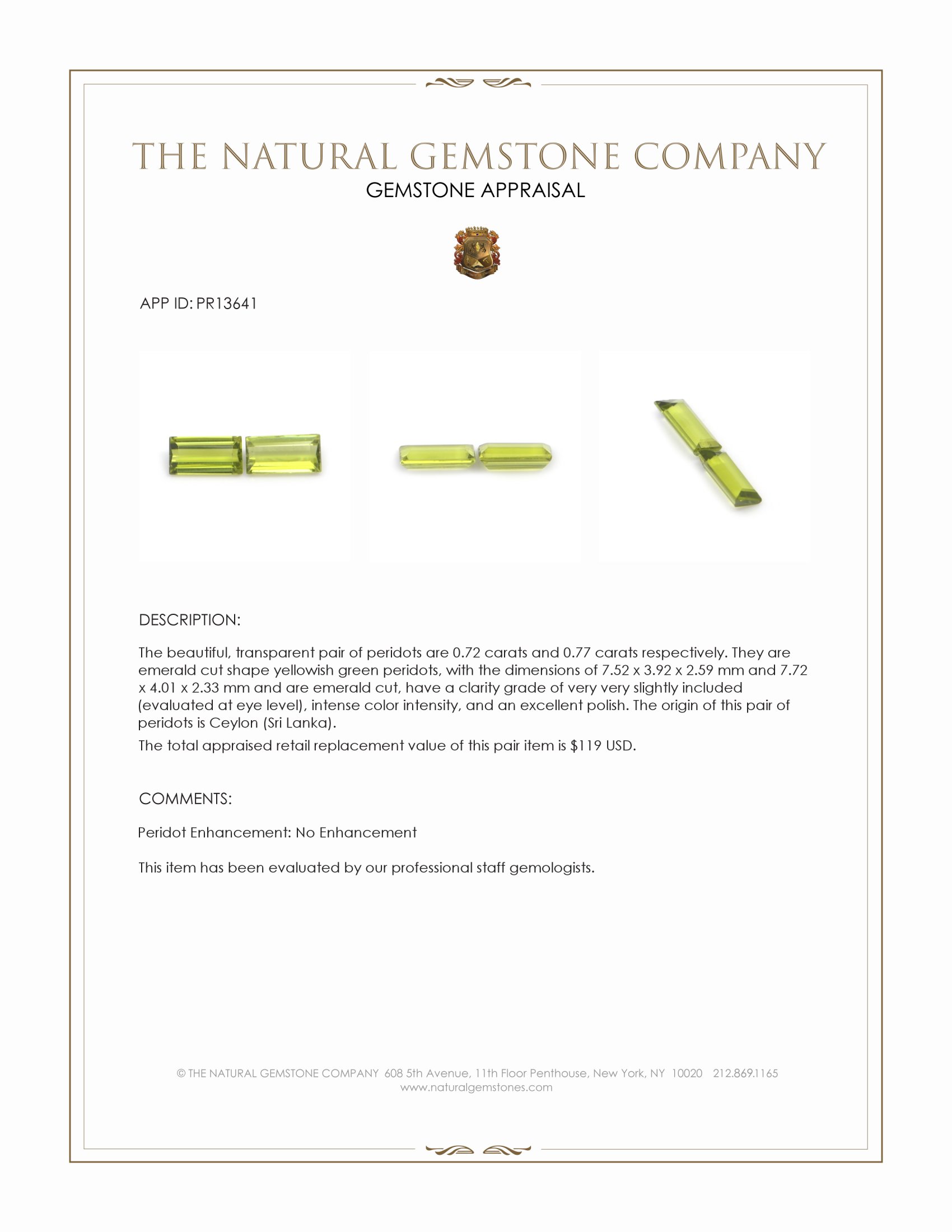 1.49 Ct.Tw. Yellowish Green Peridot Pair from Ceylon (Sri Lanka)