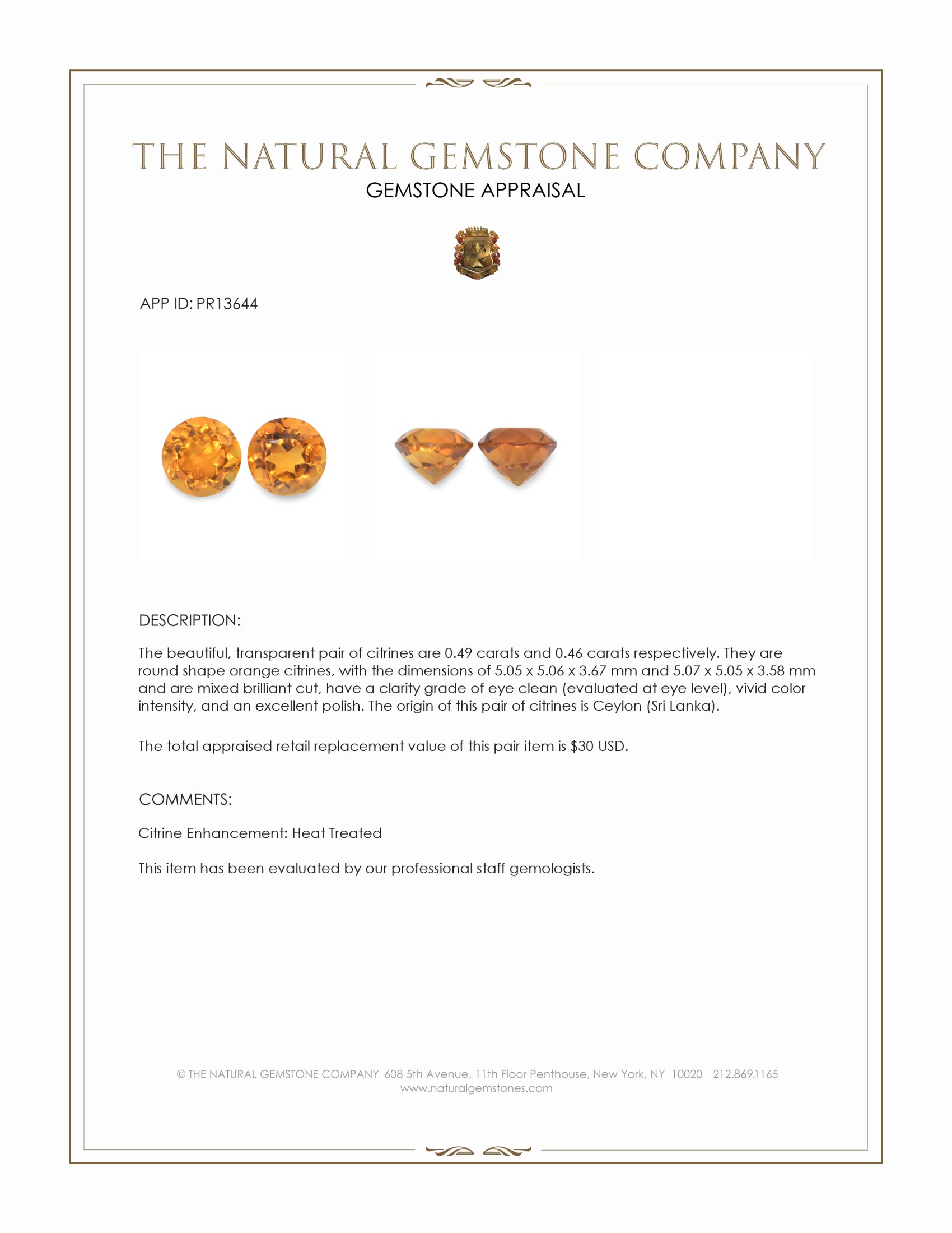 0.95 Ct.Tw. Orange Citrine Pair from Ceylon (Sri Lanka)