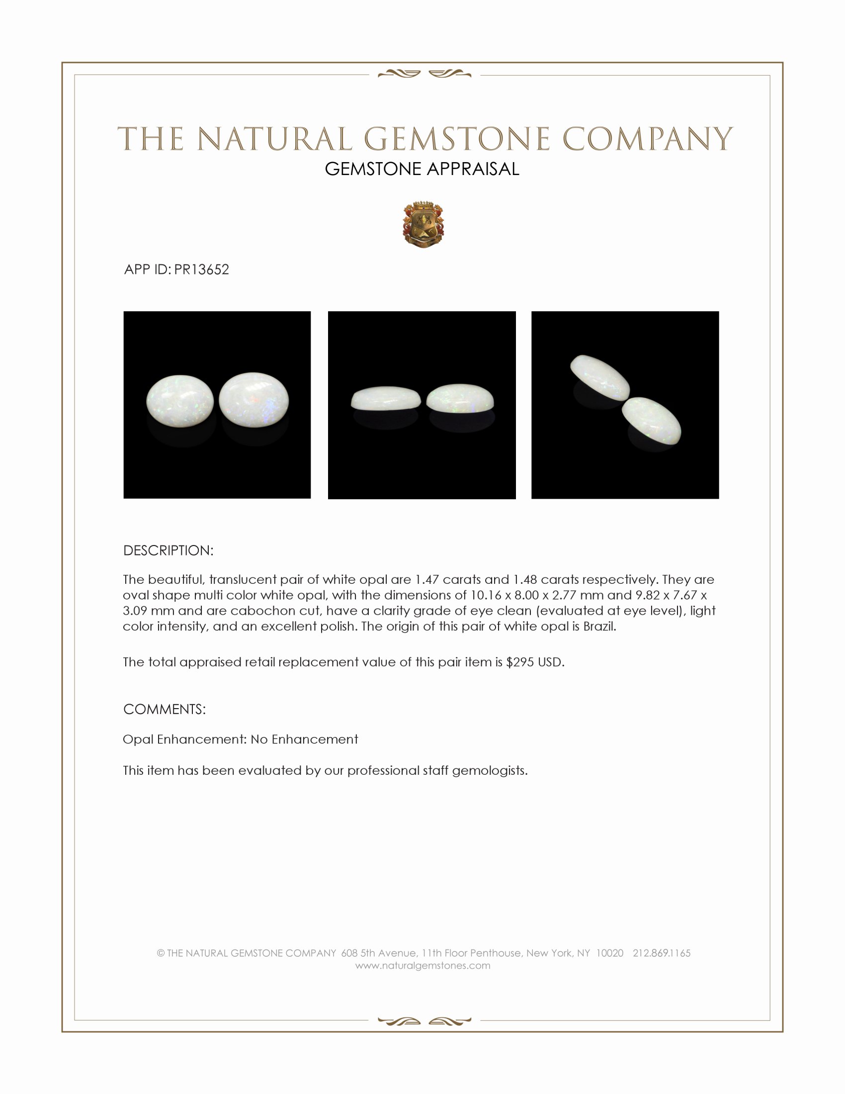 2.95 Ct.Tw. Cabochon Opal Pair from Brazil