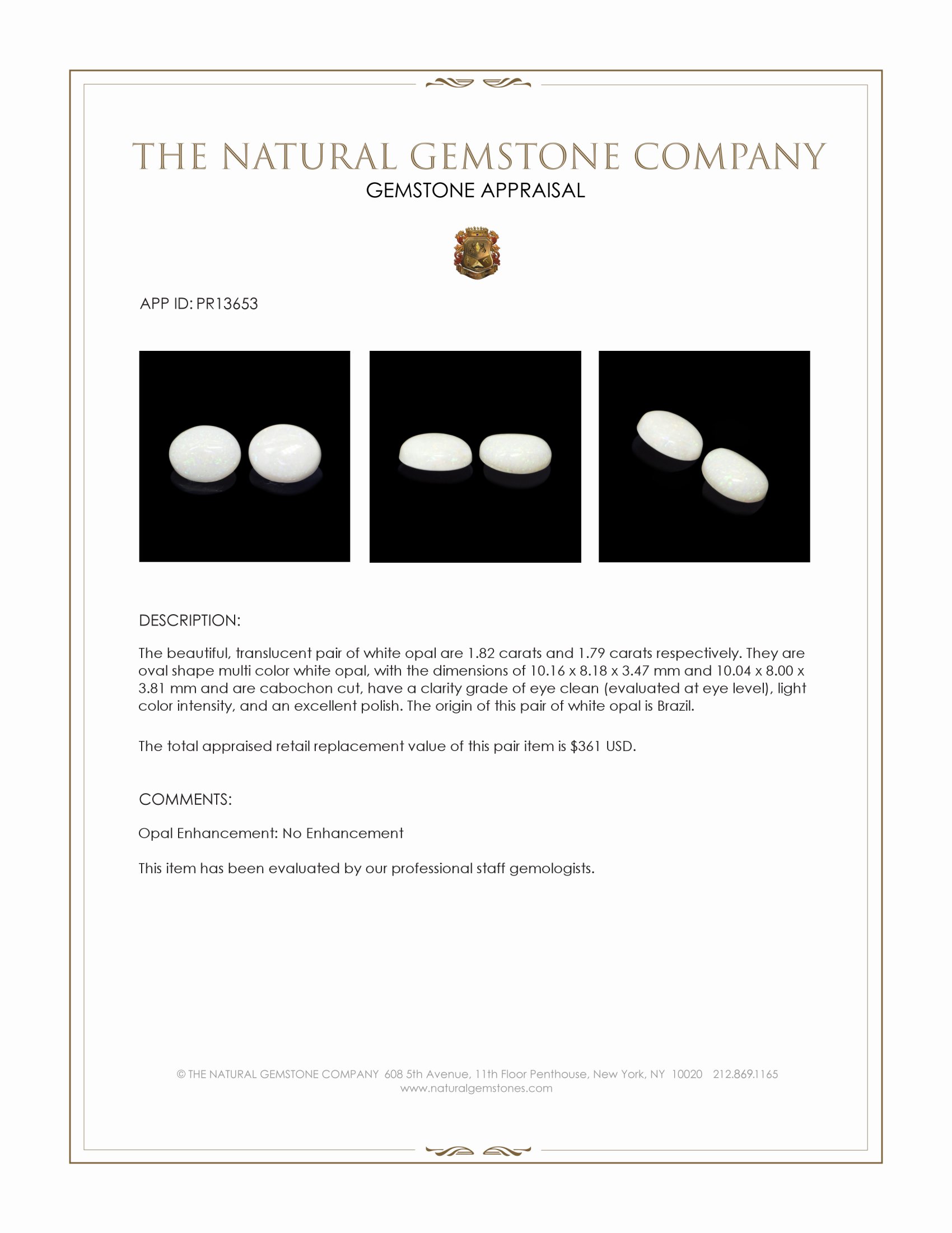 3.61 Ct.Tw. Cabochon Opal Pair from Brazil