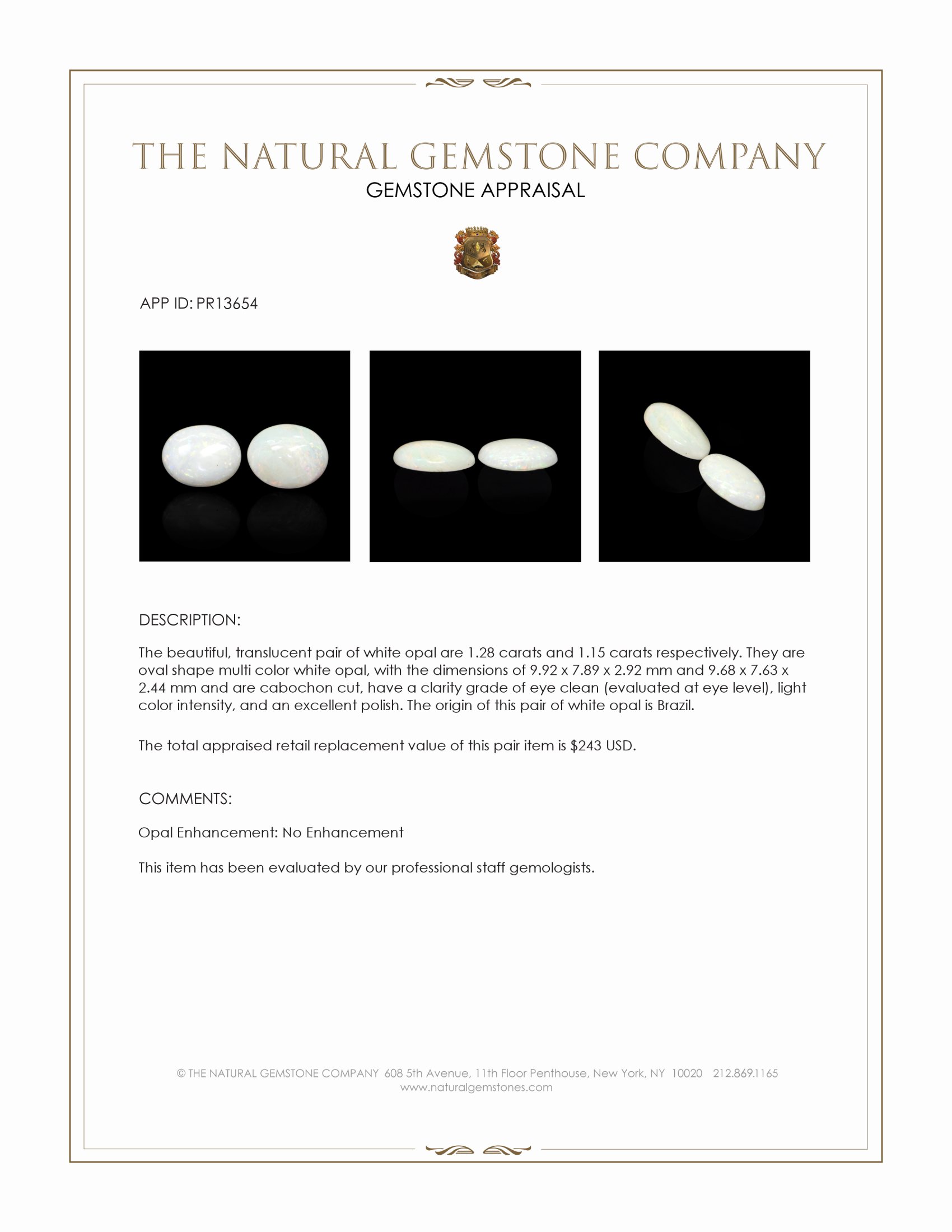 2.43 Ct.Tw. Cabochon Opal Pair from Brazil