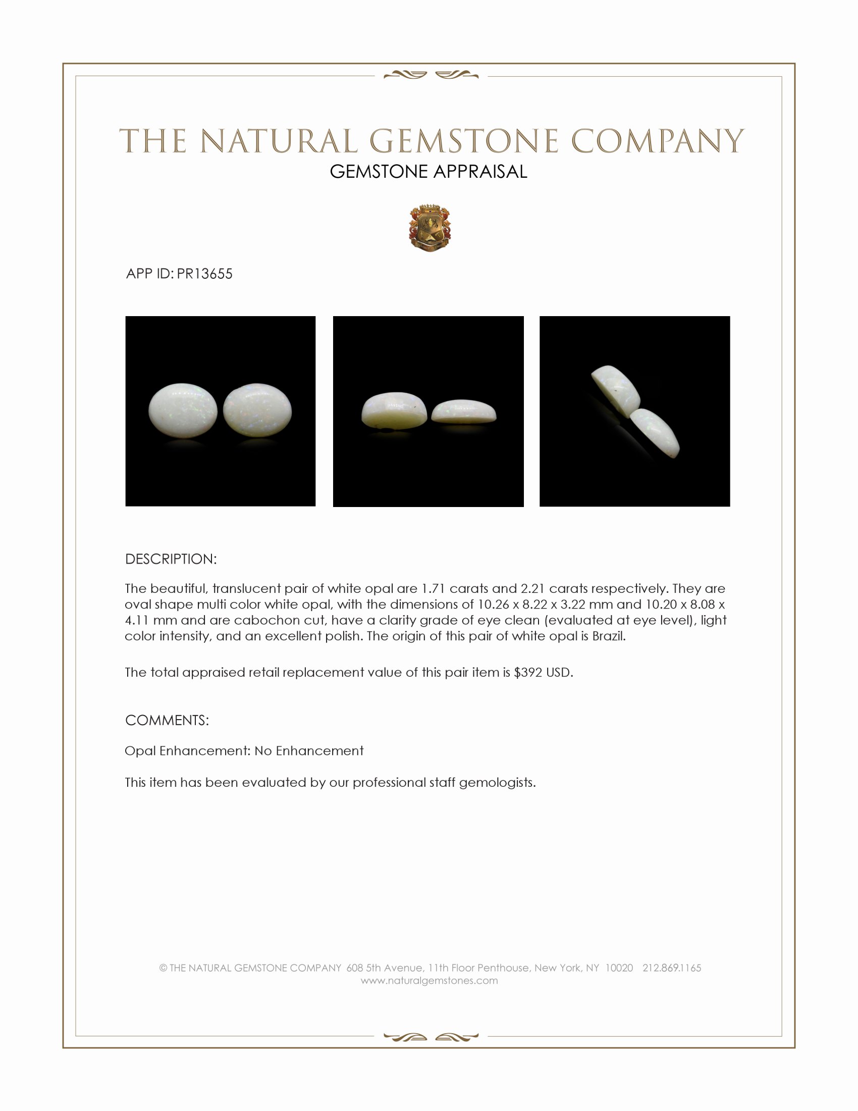 3.92 Ct.Tw. Cabochon Opal Pair from Brazil