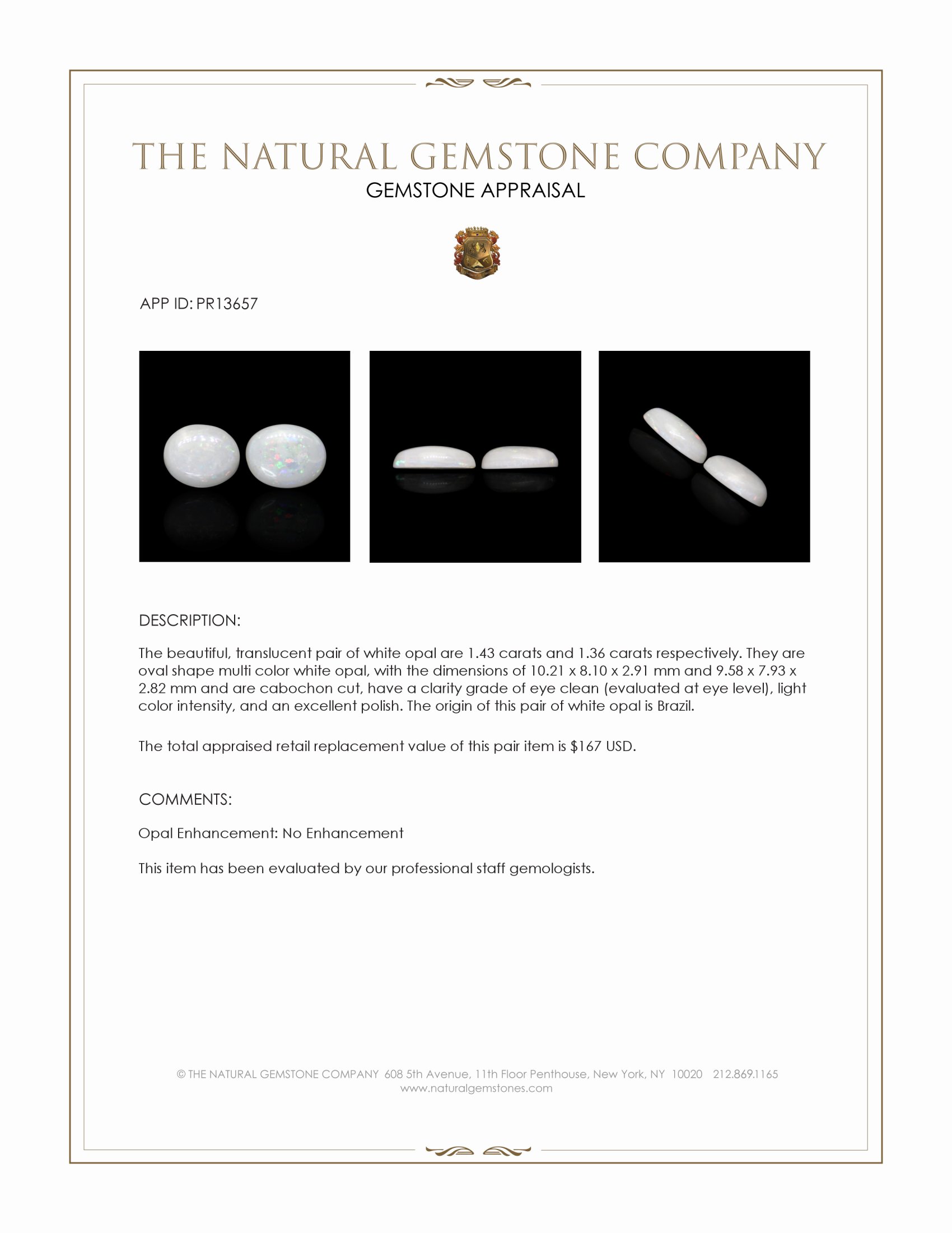 2.79 Ct.Tw. Cabochon Opal Pair from Brazil