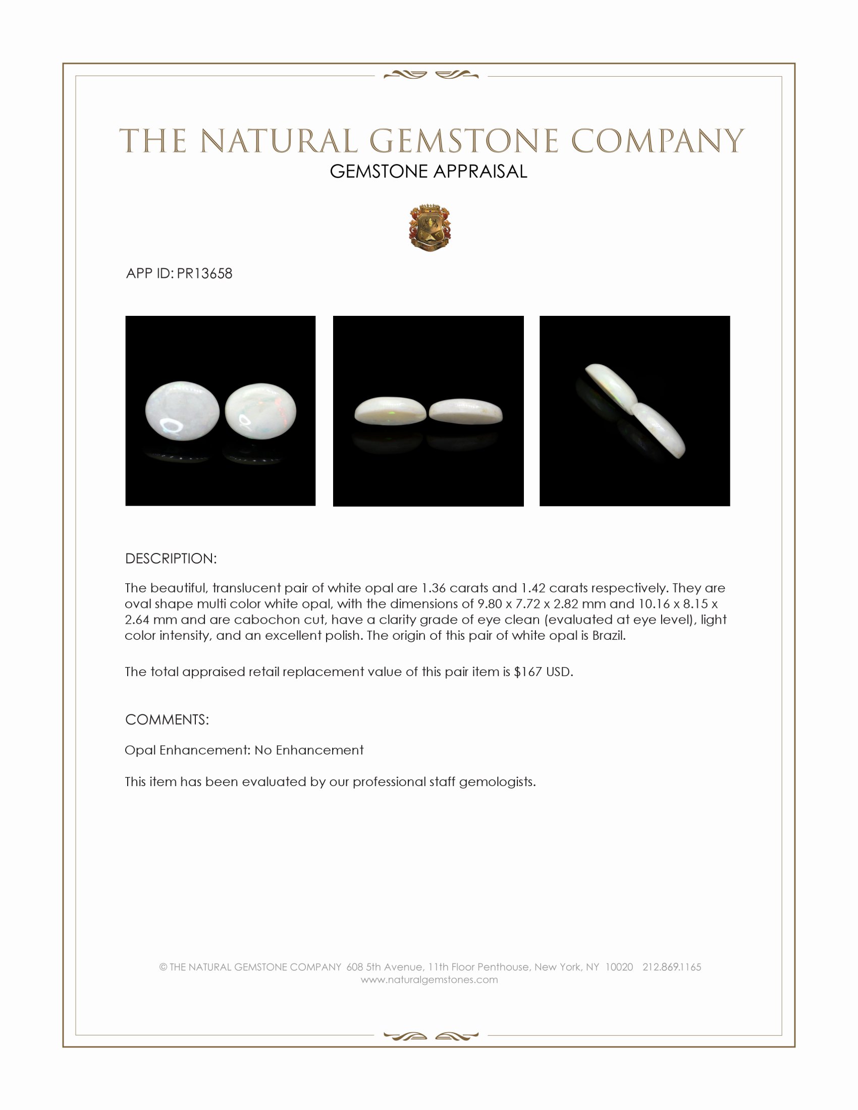 2.78 Ct.Tw. Cabochon Opal Pair from Brazil