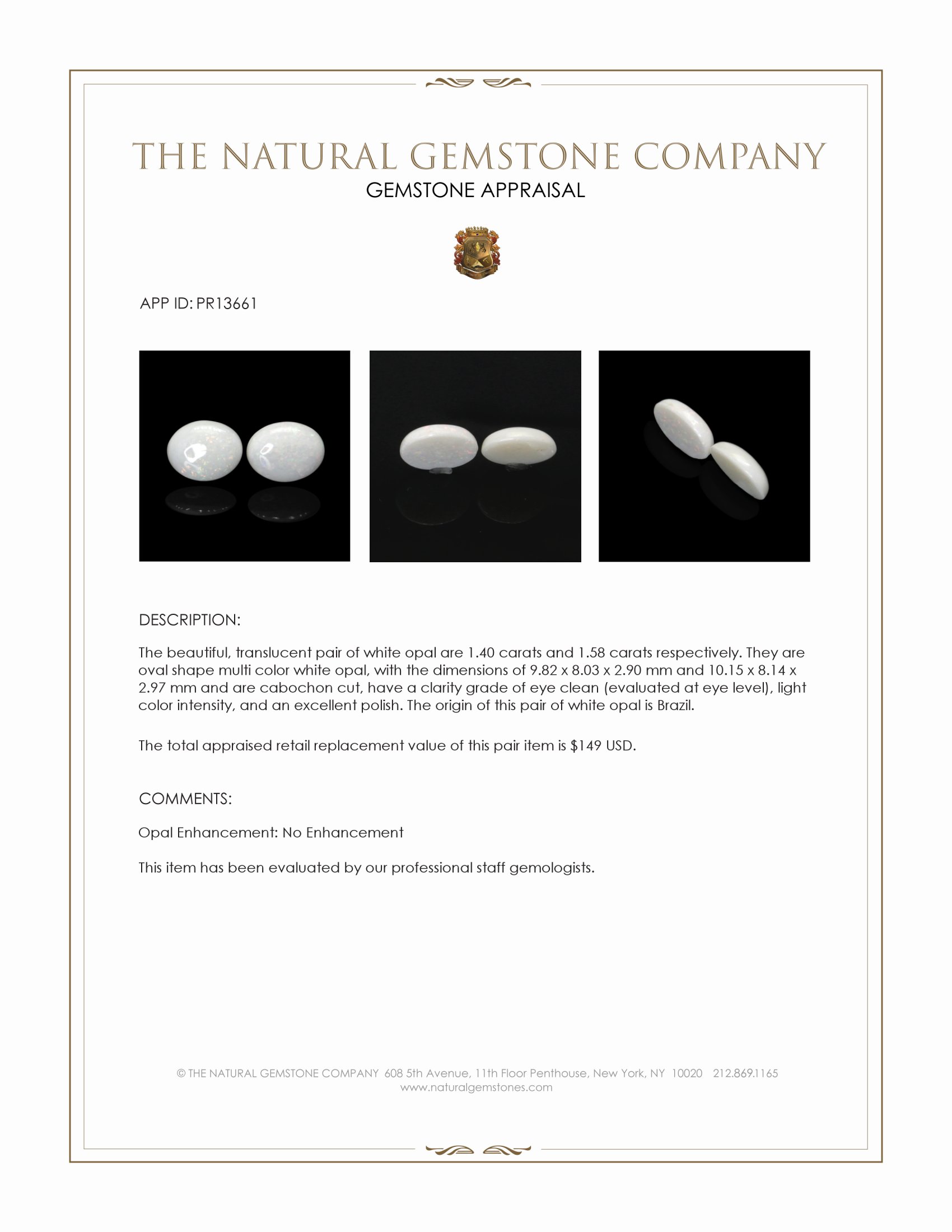 2.98 Ct.Tw. Cabochon Opal Pair from Brazil