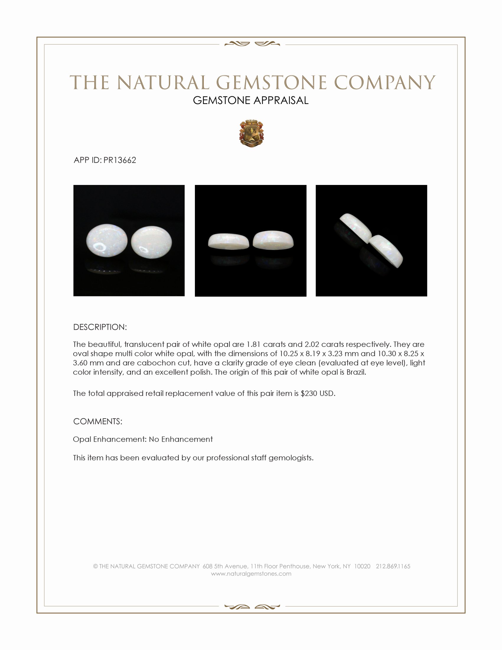 3.83 Ct.Tw. Cabochon Opal Pair from Brazil