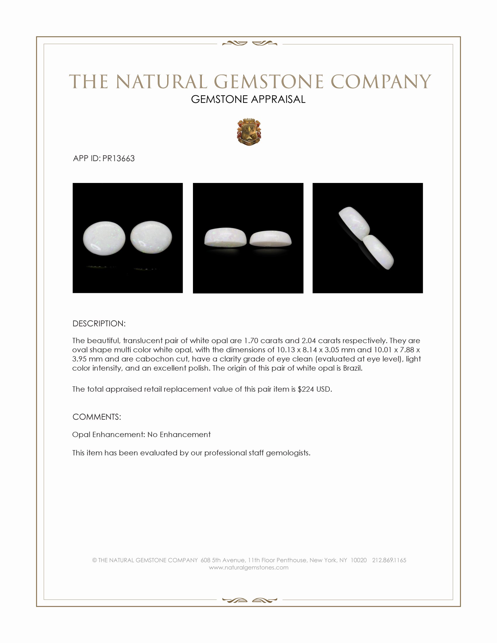 3.74 Ct.Tw. Cabochon Opal Pair from Brazil