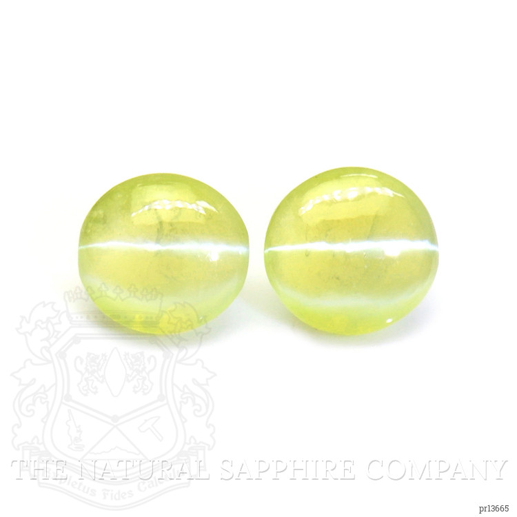 1.66 Ct.Tw. Greenish Yellow Cabochon Chrysoberyl Pair from Ceylon (Sri Lanka)