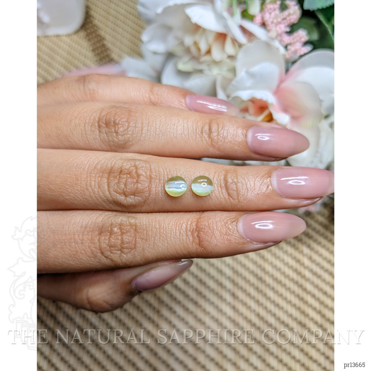 1.66 Ct.Tw. Greenish Yellow Cabochon Chrysoberyl Pair from Ceylon (Sri Lanka)