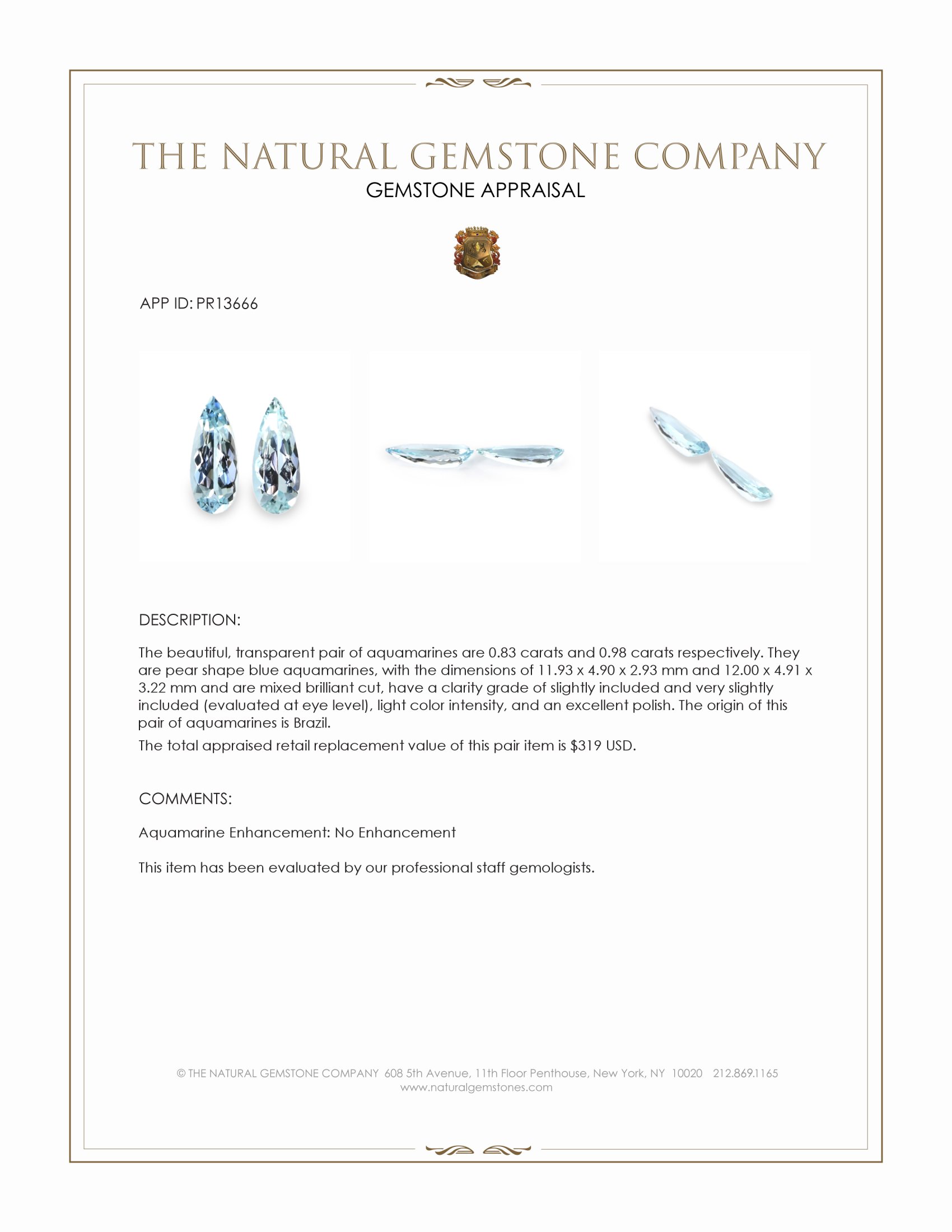 1.81 Ct.Tw. Blue Aquamarine Pair from Brazil
