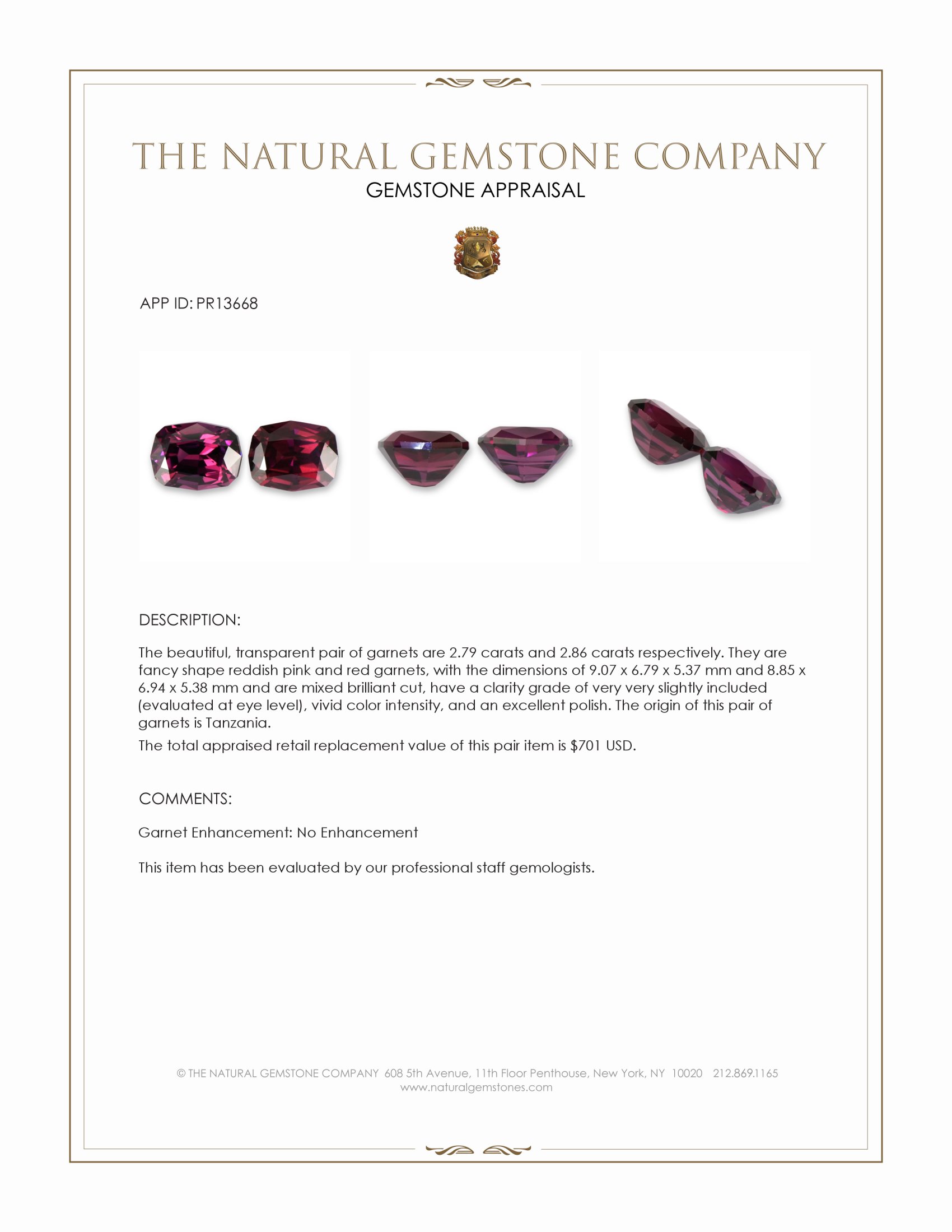 5.65 Ct.Tw. Reddish Pink Garnet Pair from Tanzania