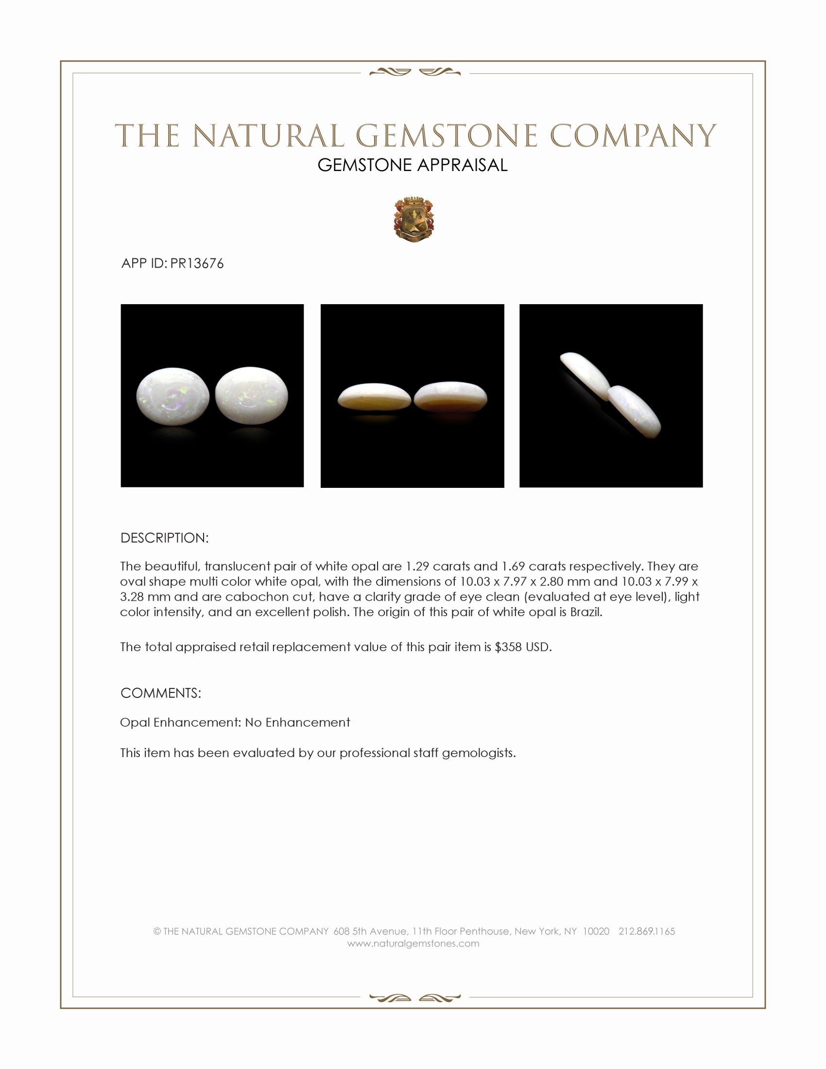 2.98 Ct.Tw. Cabochon Opal Pair from Brazil