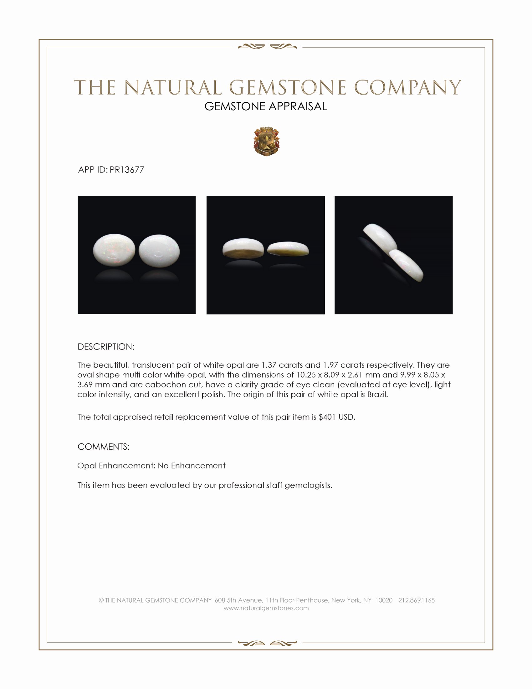 3.34 Ct.Tw. Cabochon Opal Pair from Brazil