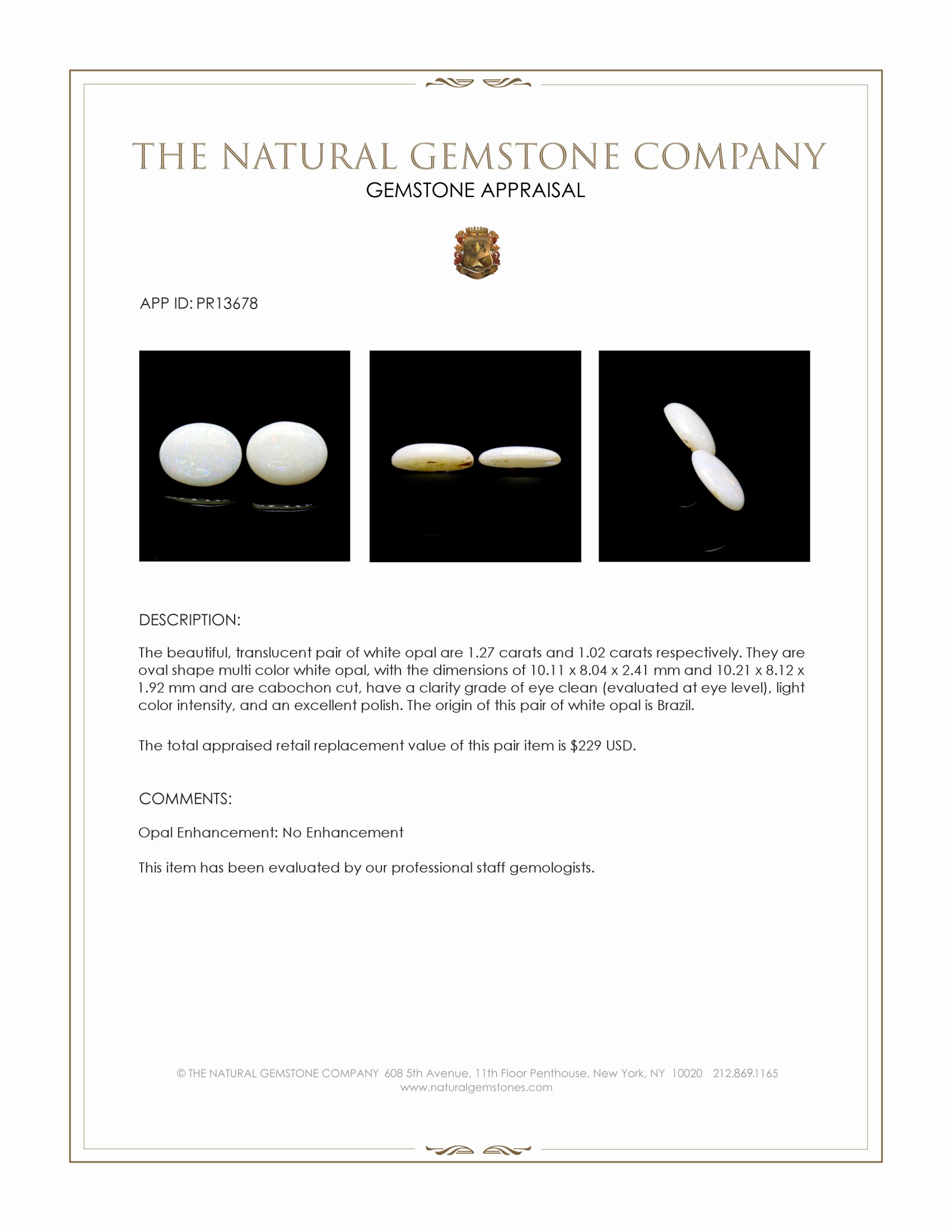 2.29 Ct.Tw. Cabochon Opal Pair from Brazil