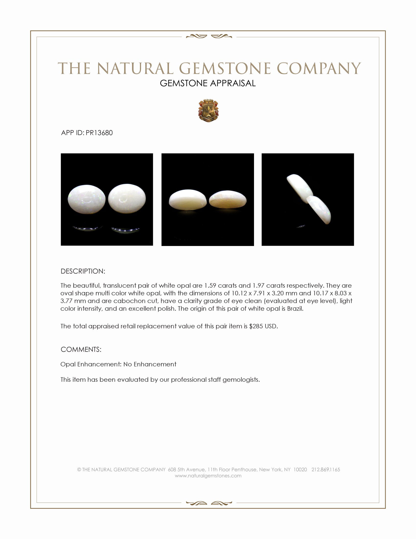 3.56 Ct.Tw. Cabochon Opal Pair from Brazil