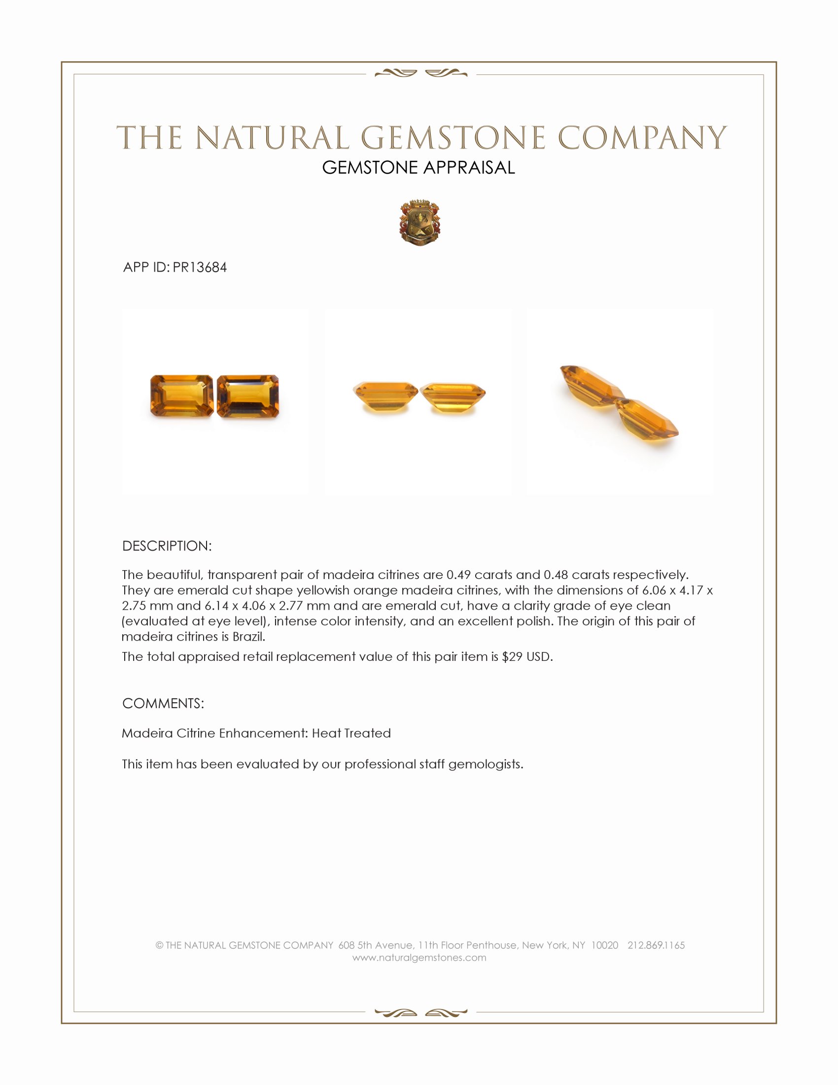 0.97 Ct.Tw. Madeira Citrine Pair from Brazil