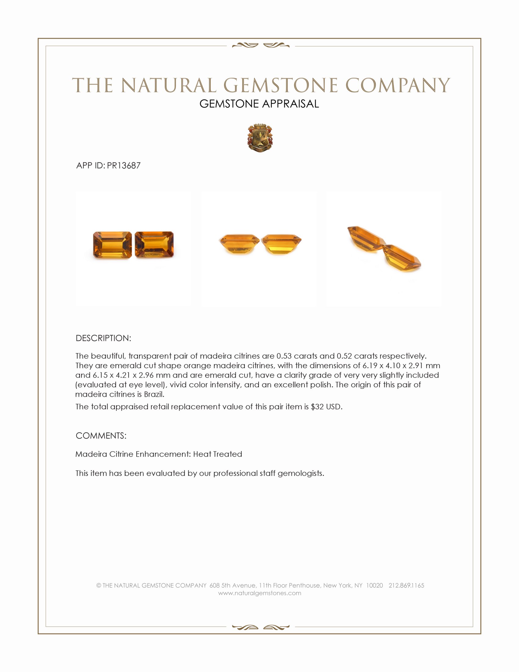 1.05 Ct.Tw. Madeira Citrine Pair from Brazil