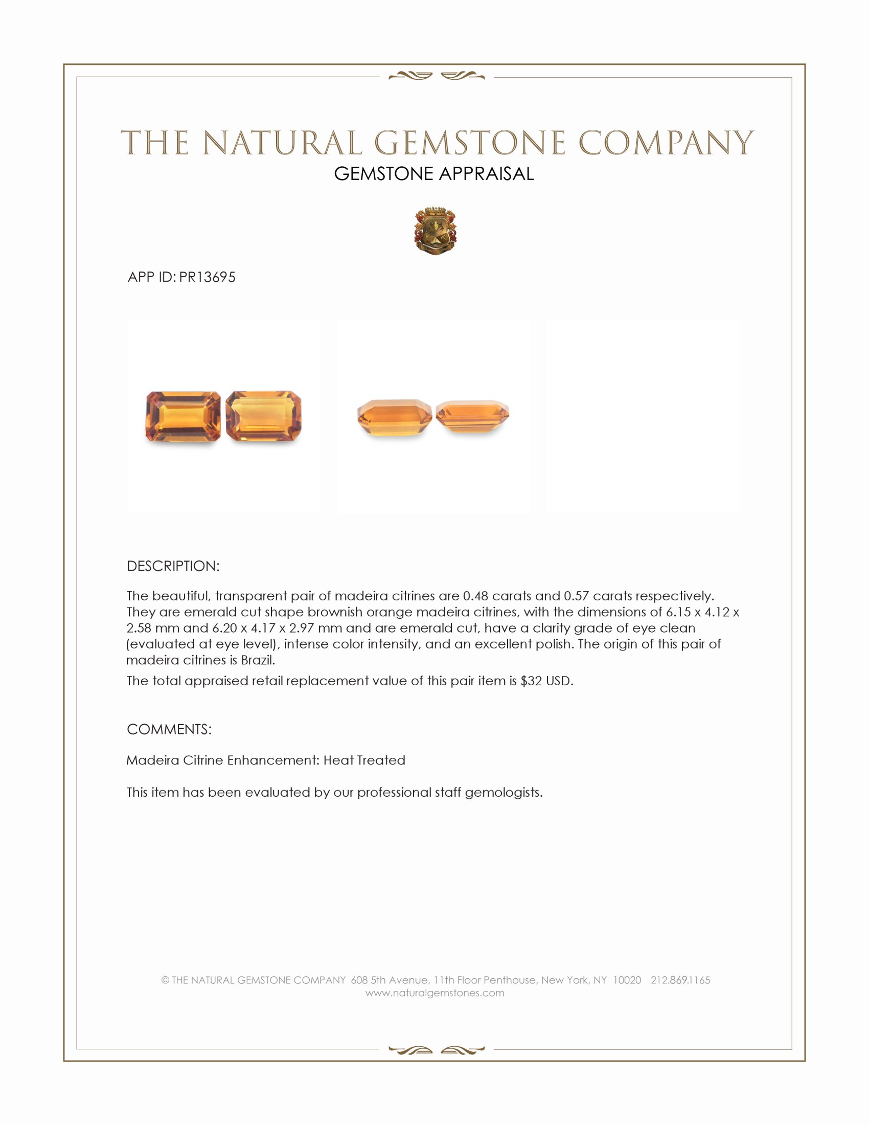 1.05 Ct.Tw. Brownish Orange Madeira Citrine Pair from Brazil